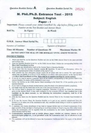 PU MPET English 2015 Question Paper