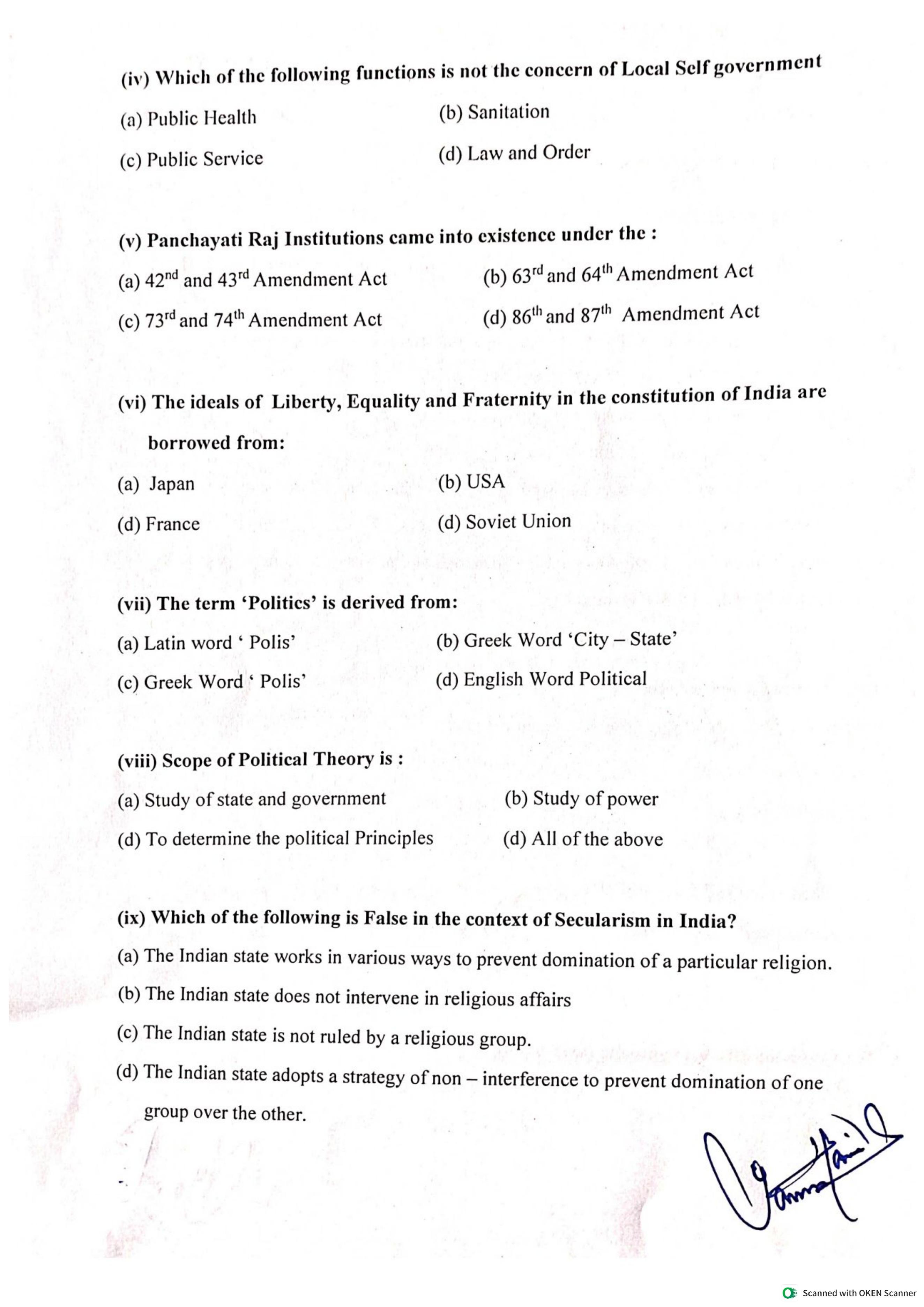 JKBOSE Class 11 Political Science Model Question Paper - Page 2