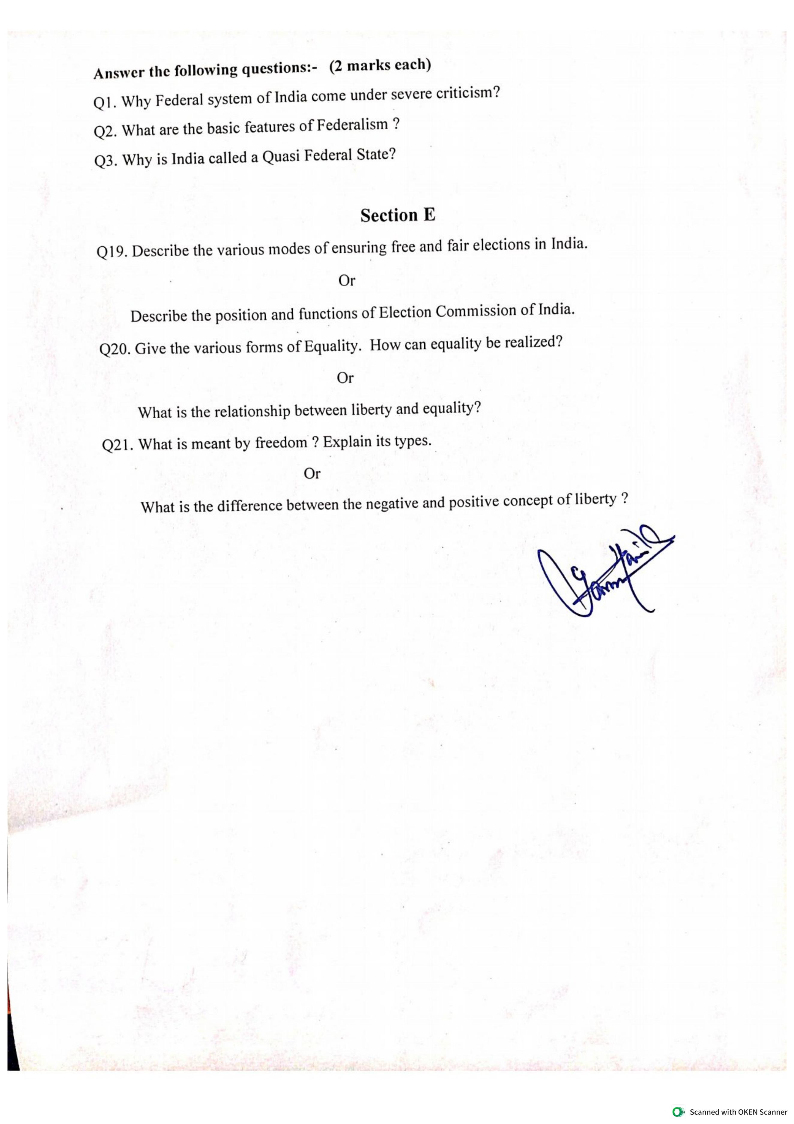 JKBOSE Class 11 Political Science Model Question Paper - Page 4