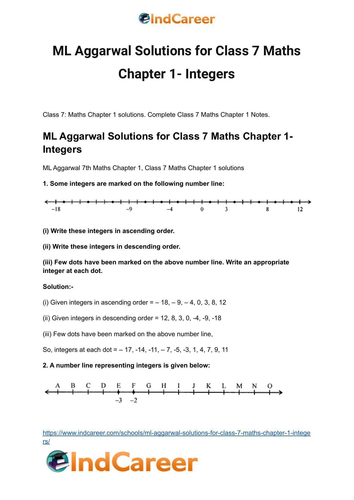 ML Aggarwal Solutions for Class 7 Maths Chapter 1- Integers - Page 2