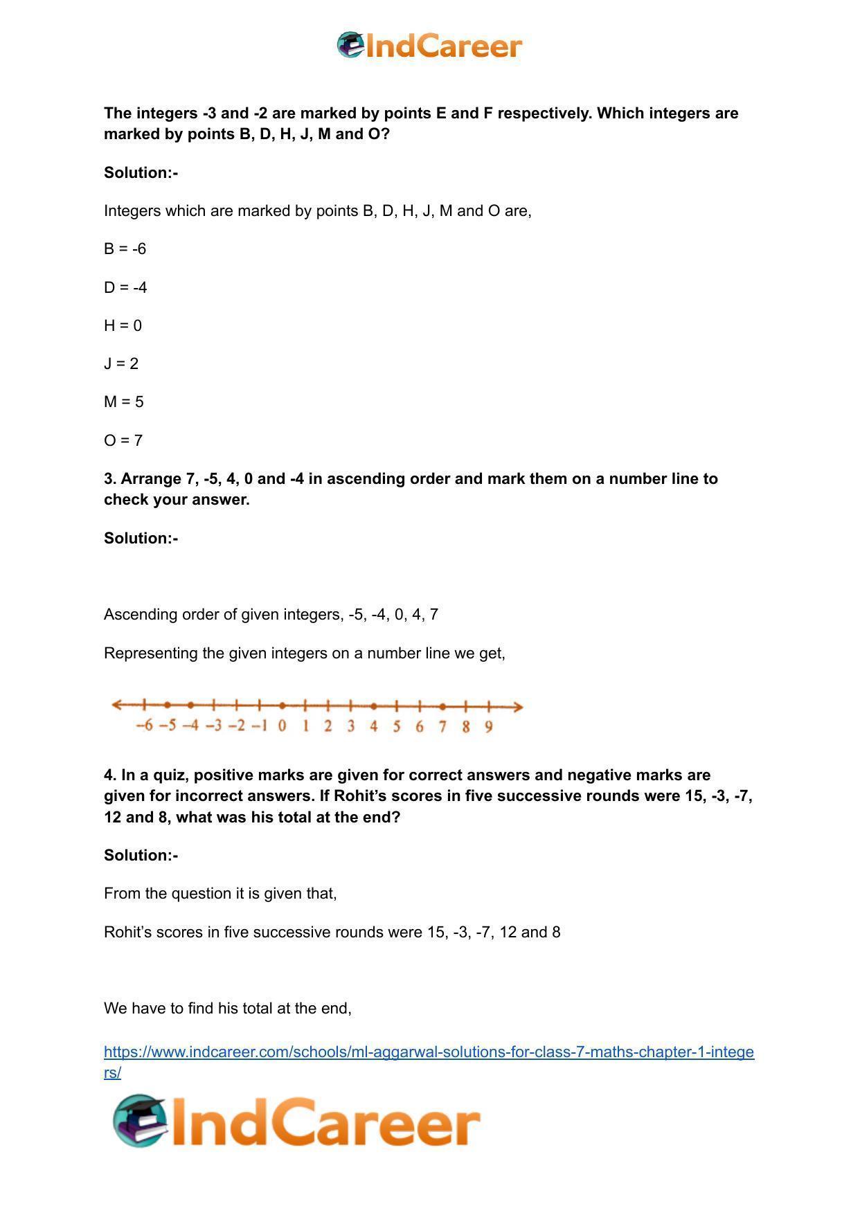 ML Aggarwal Solutions for Class 7 Maths Chapter 1- Integers - Page 3