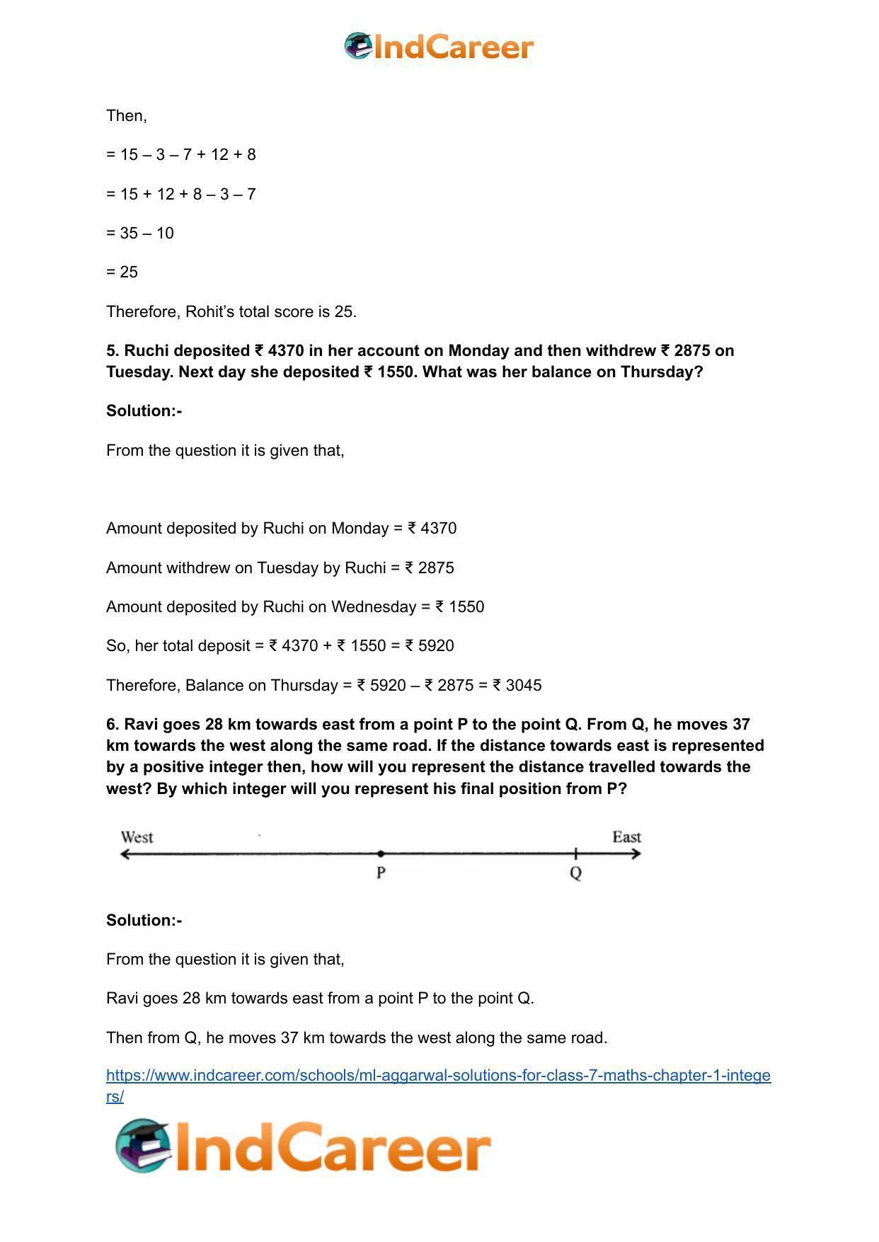 ML Aggarwal Solutions for Class 7 Maths Chapter 1- Integers - Page 4