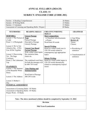 Edudel Class 11 English Core (English Medium) Syllabus 2025