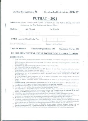 PUTHAT 2021 Question Paper