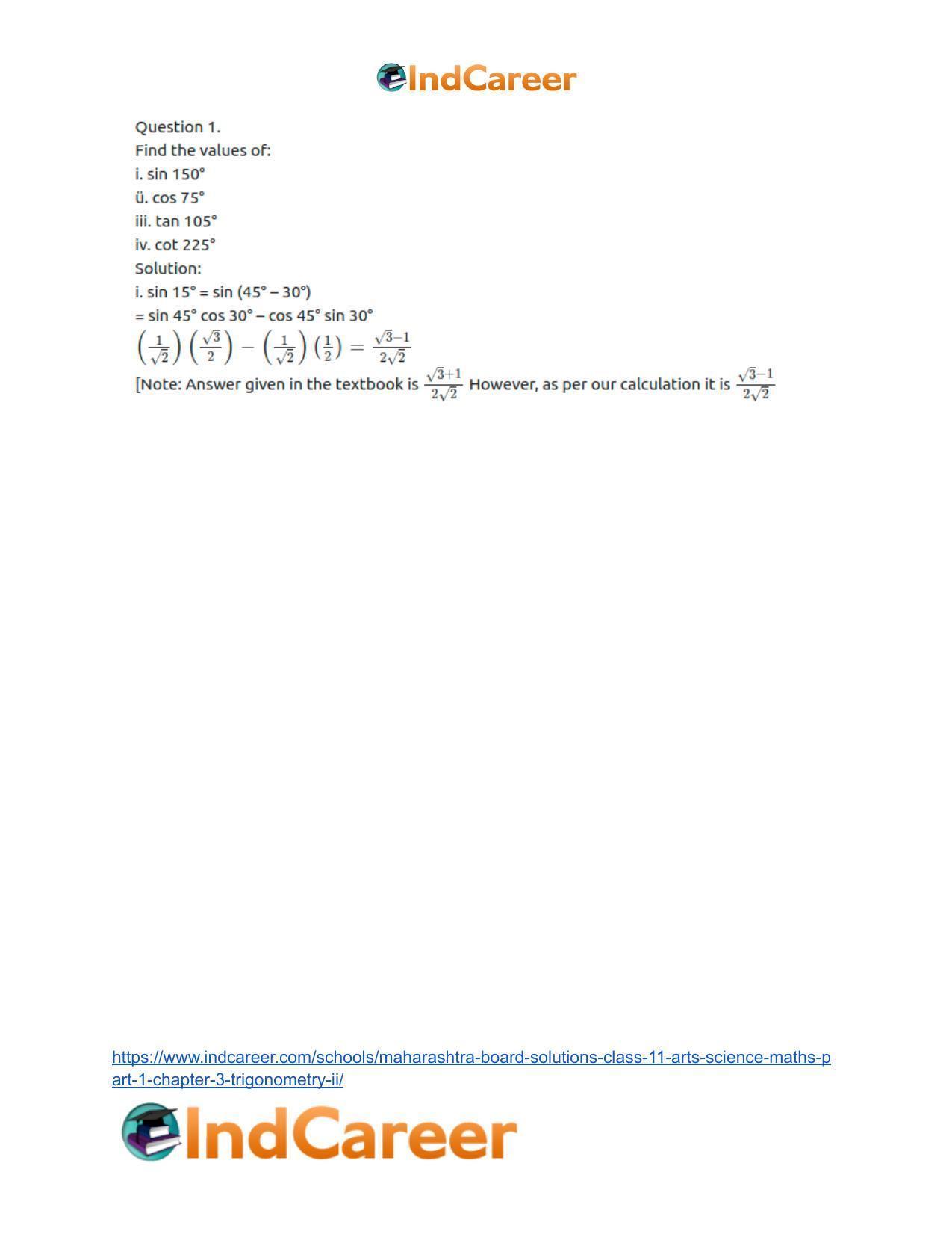 Maharashtra Board Solutions Class 11-Arts & Science Maths (Part 1): Chapter 3- Trigonometry – II - Page 3