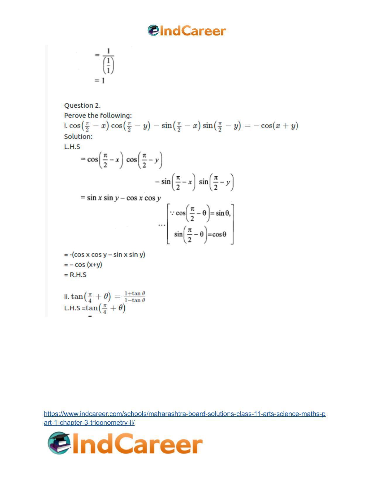 Maharashtra Board Solutions Class 11-Arts & Science Maths (Part 1): Chapter 3- Trigonometry – II - Page 5
