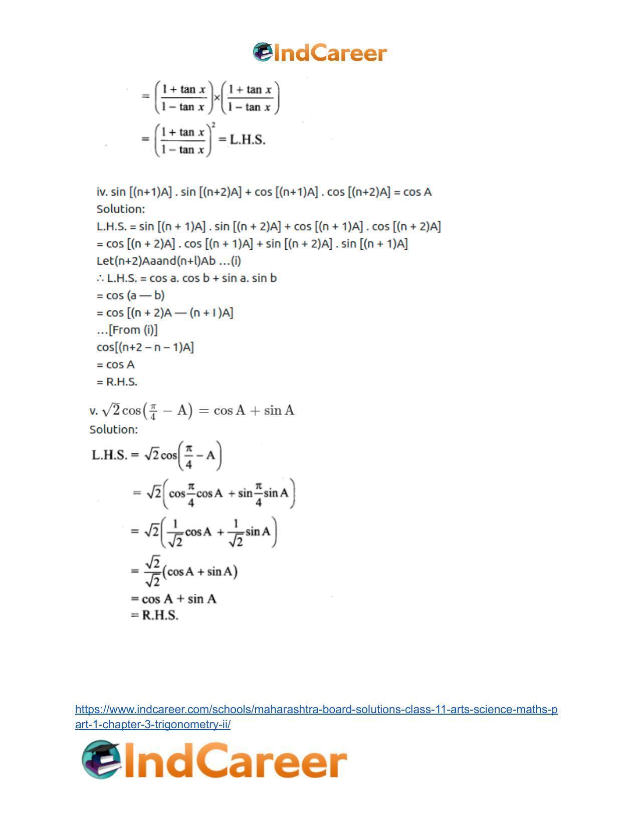 Maharashtra Board Solutions Class 11-Arts & Science Maths (Part 1): Chapter 3- Trigonometry – II - Page 7