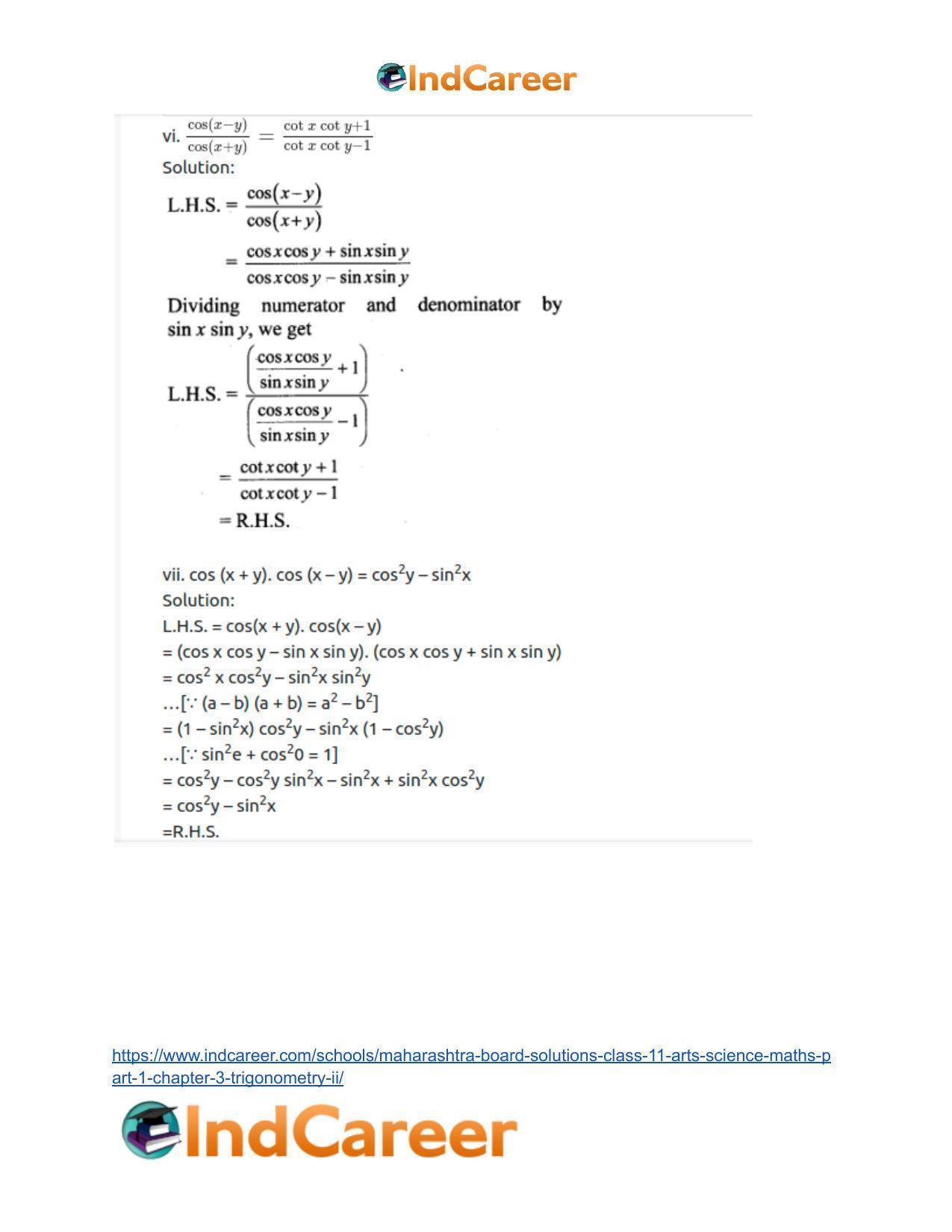 Maharashtra Board Solutions Class 11-Arts & Science Maths (Part 1): Chapter 3- Trigonometry – II - Page 8