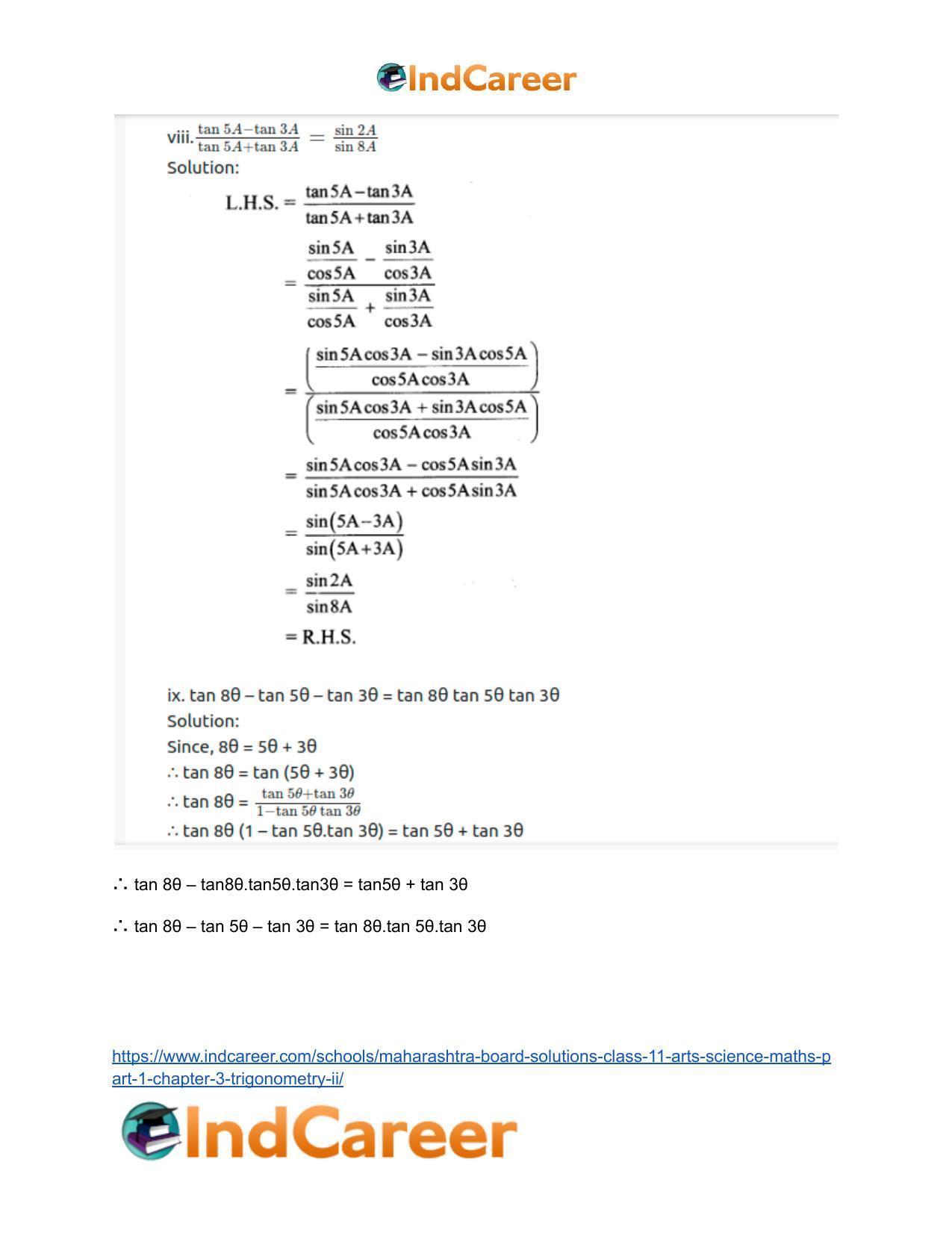 Maharashtra Board Solutions Class 11-Arts & Science Maths (Part 1): Chapter 3- Trigonometry – II - Page 9