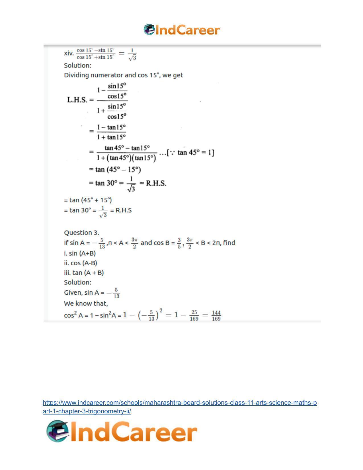 Maharashtra Board Solutions Class 11-Arts & Science Maths (Part 1): Chapter 3- Trigonometry – II - Page 12