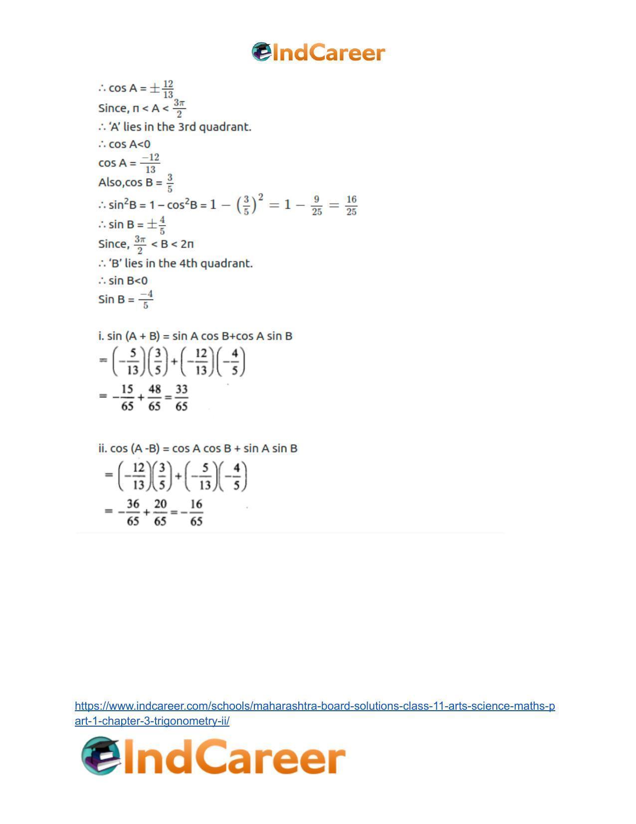 Maharashtra Board Solutions Class 11-Arts & Science Maths (Part 1): Chapter 3- Trigonometry – II - Page 13