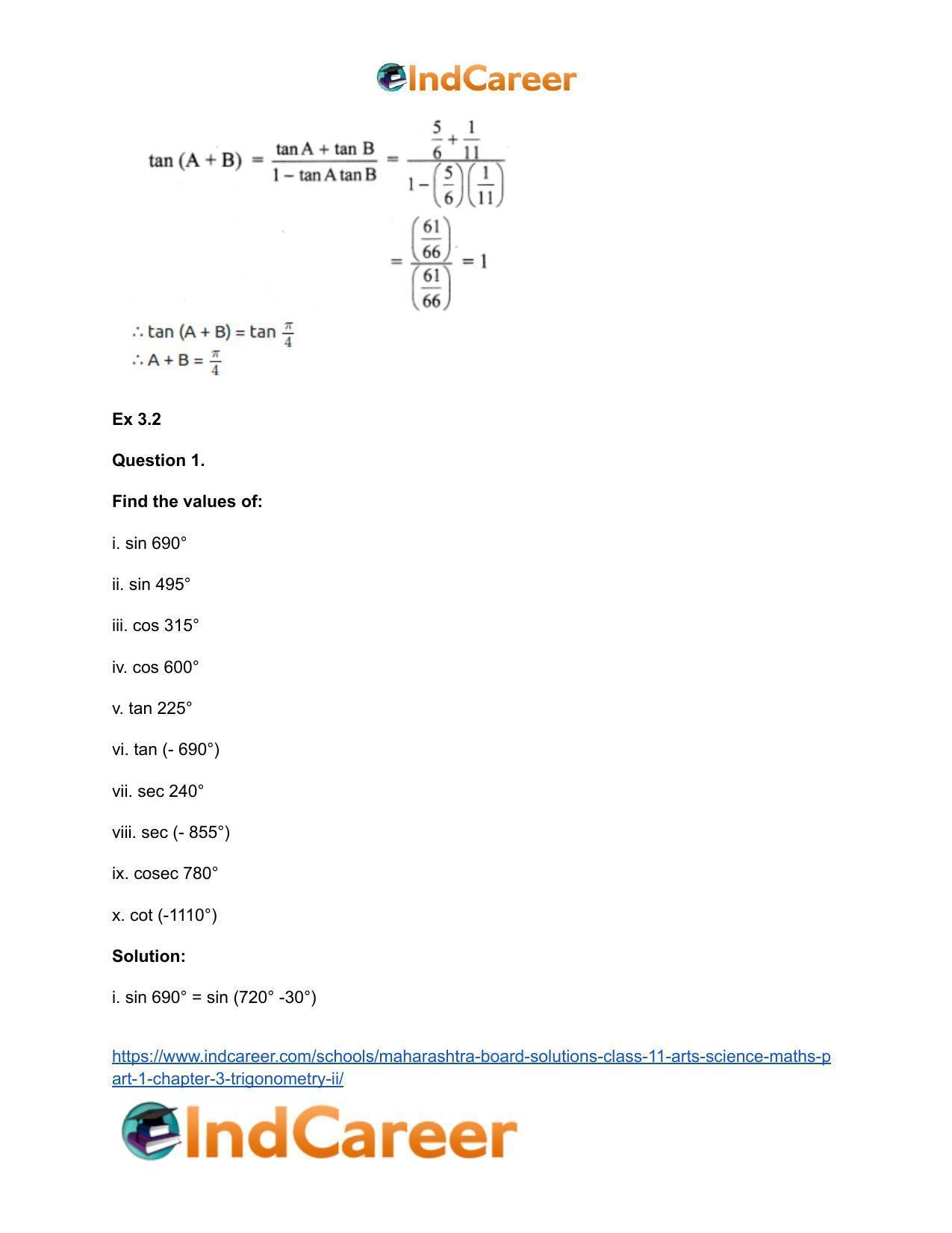 Maharashtra Board Solutions Class 11-Arts & Science Maths (Part 1): Chapter 3- Trigonometry – II - Page 15