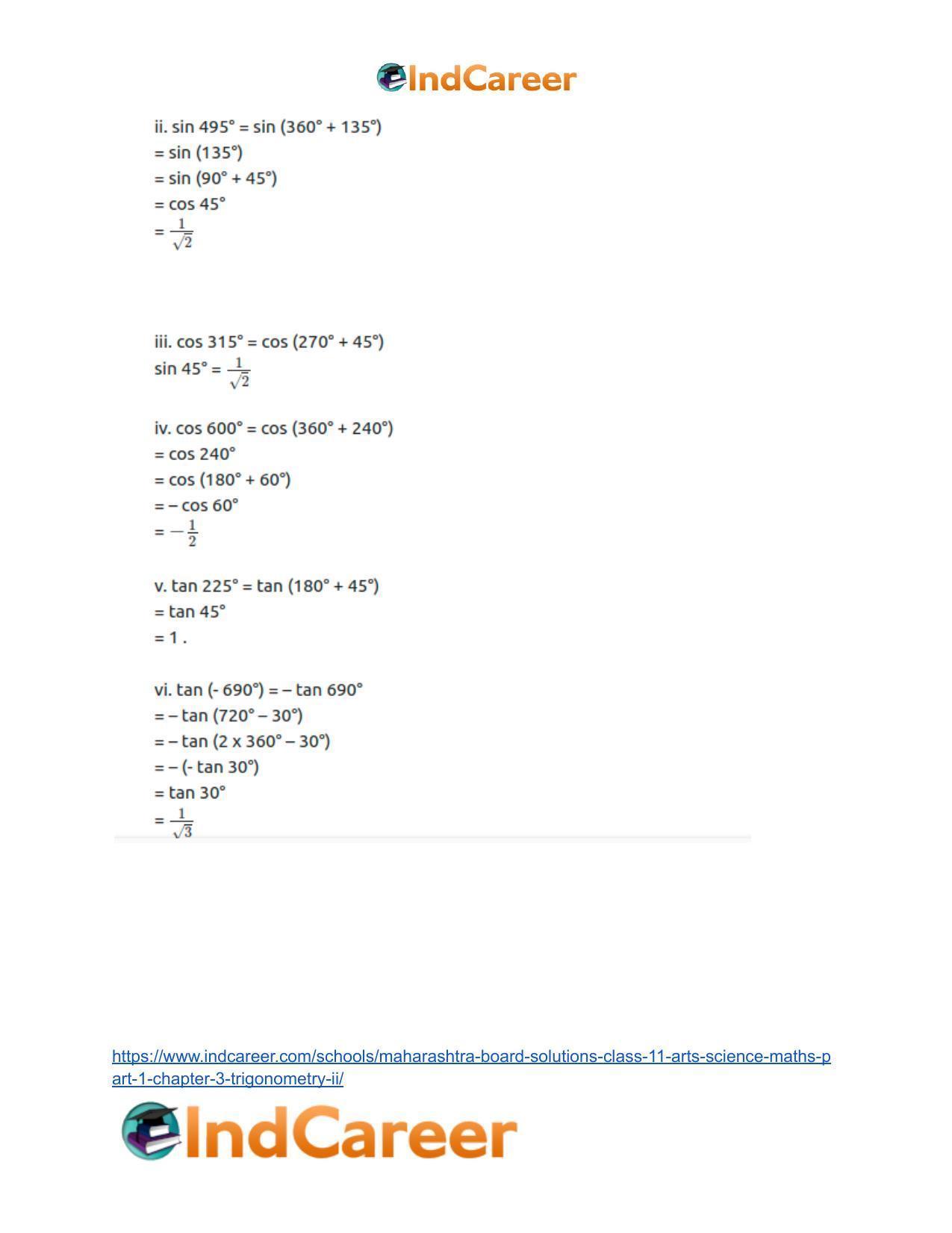 Maharashtra Board Solutions Class 11-Arts & Science Maths (Part 1): Chapter 3- Trigonometry – II - Page 17