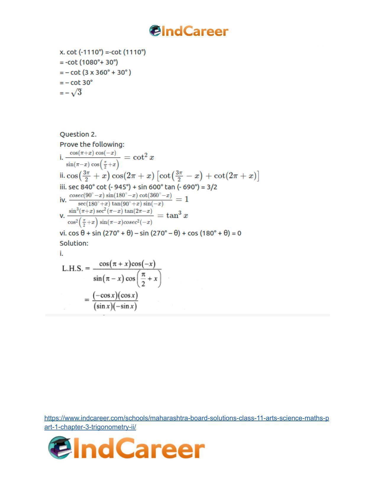Maharashtra Board Solutions Class 11-Arts & Science Maths (Part 1): Chapter 3- Trigonometry – II - Page 19