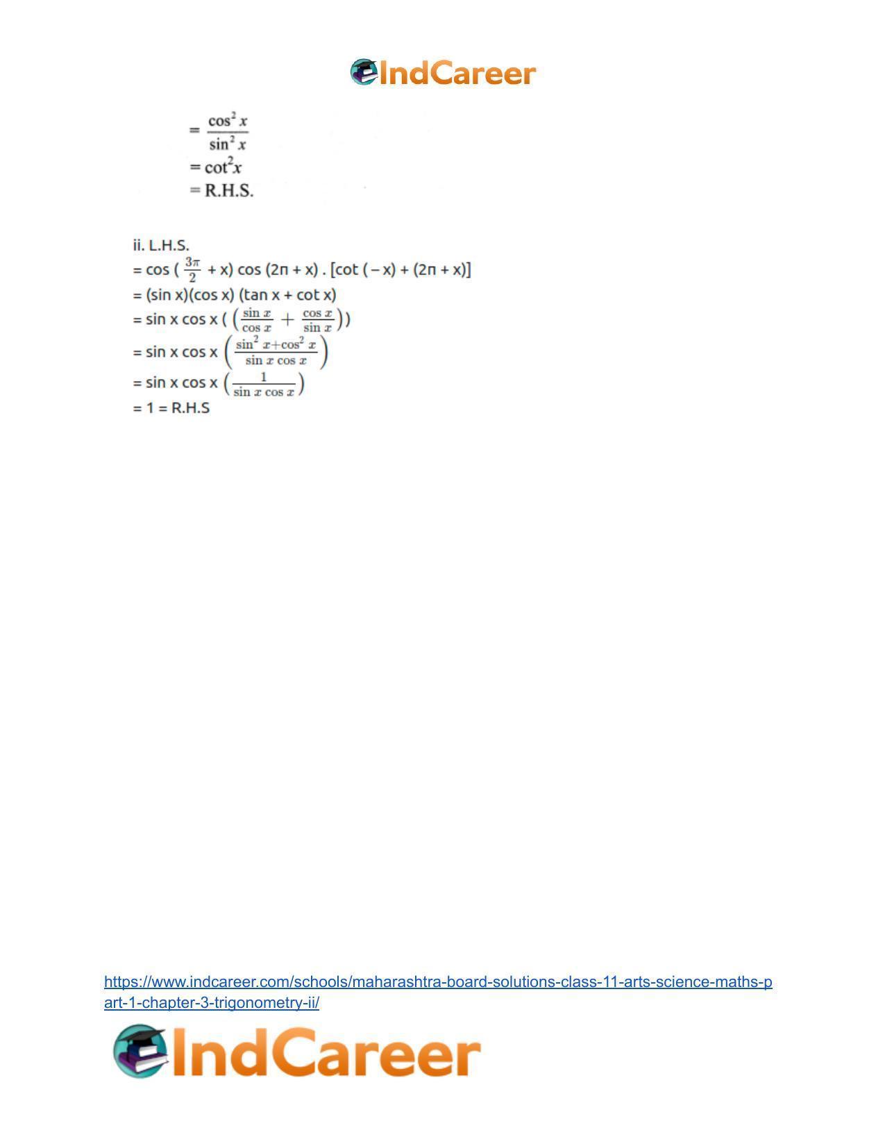 Maharashtra Board Solutions Class 11-Arts & Science Maths (Part 1): Chapter 3- Trigonometry – II - Page 20
