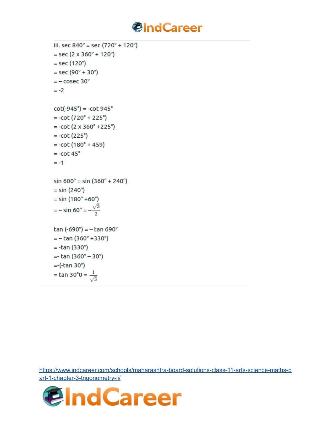 Maharashtra Board Solutions Class 11-Arts & Science Maths (Part 1): Chapter 3- Trigonometry – II - Page 21