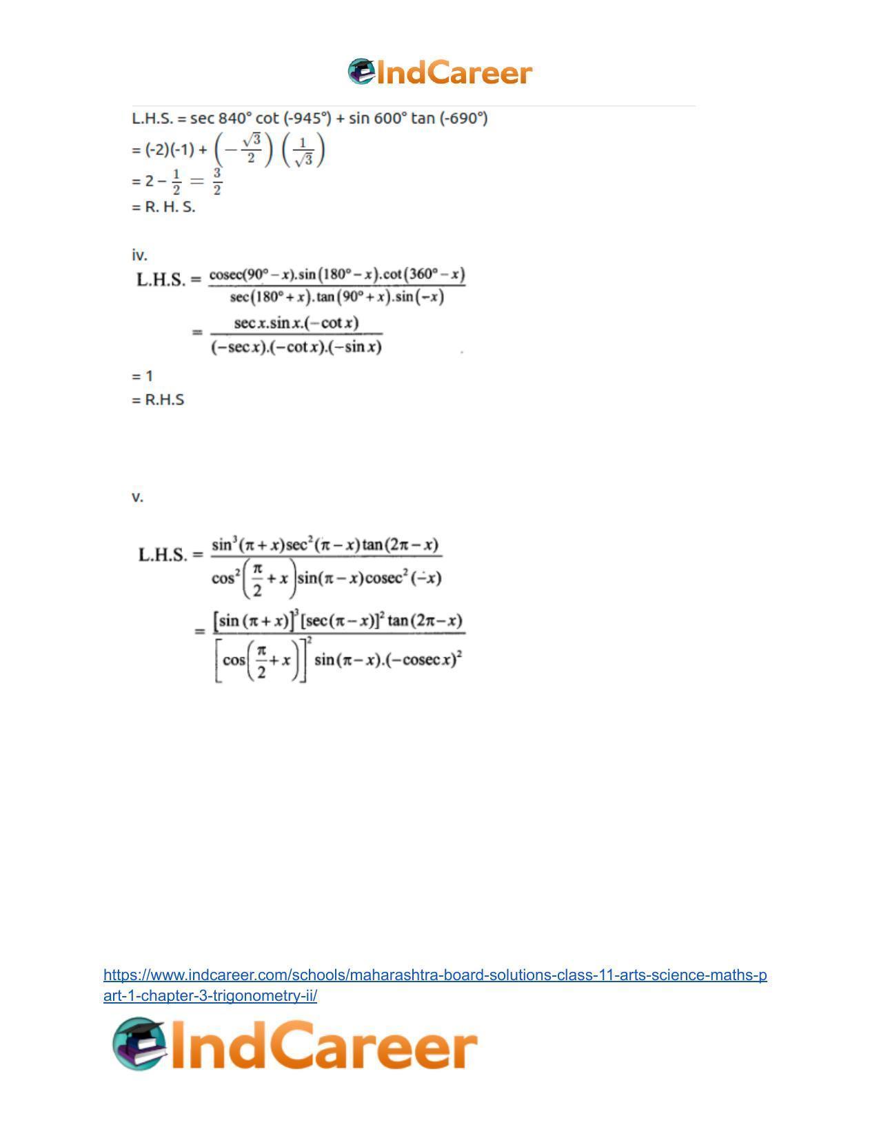 Maharashtra Board Solutions Class 11-Arts & Science Maths (Part 1): Chapter 3- Trigonometry – II - Page 22