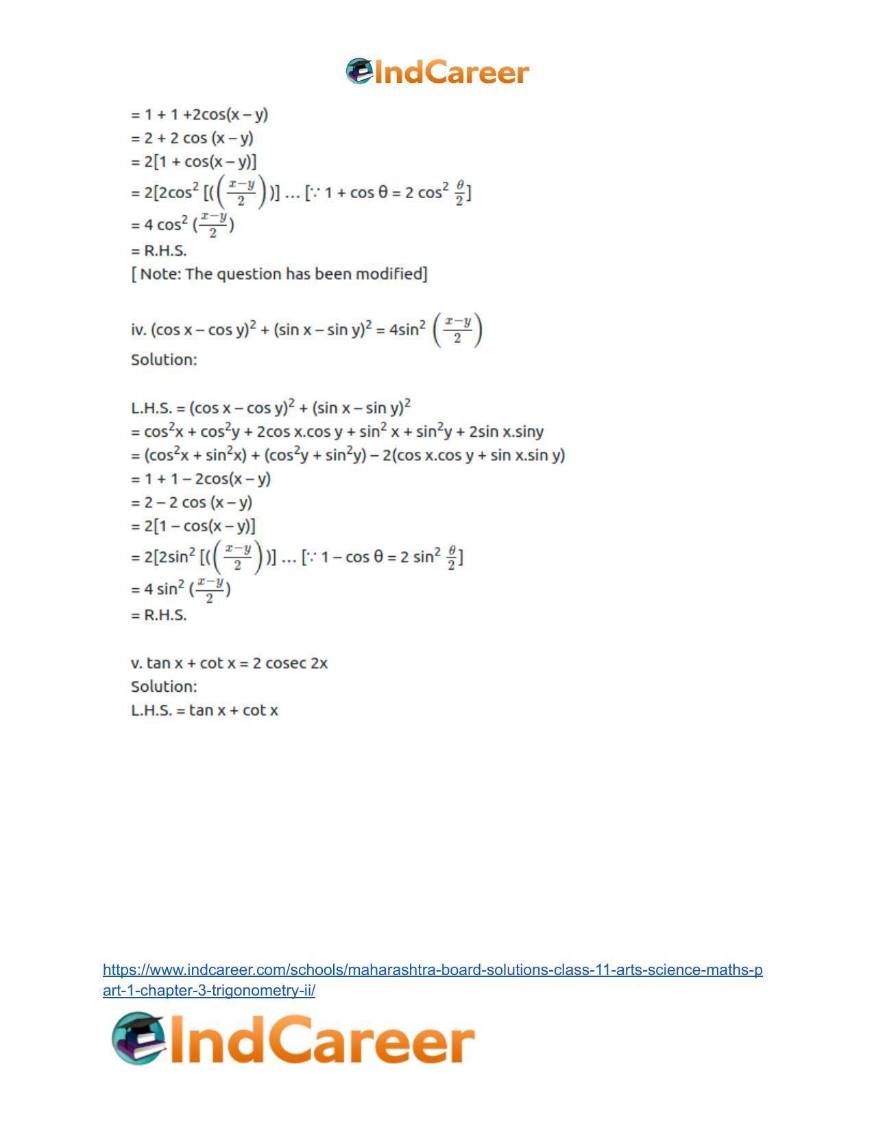 Maharashtra Board Solutions Class 11-Arts & Science Maths (Part 1): Chapter 3- Trigonometry – II - Page 29