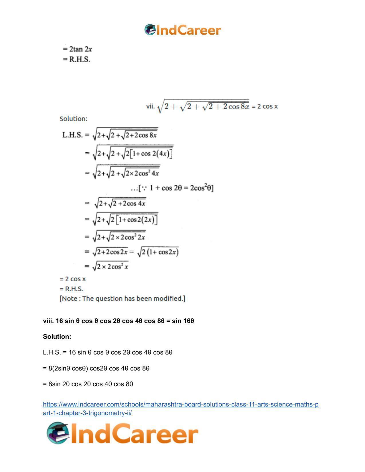 Maharashtra Board Solutions Class 11-Arts & Science Maths (Part 1): Chapter 3- Trigonometry – II - Page 31