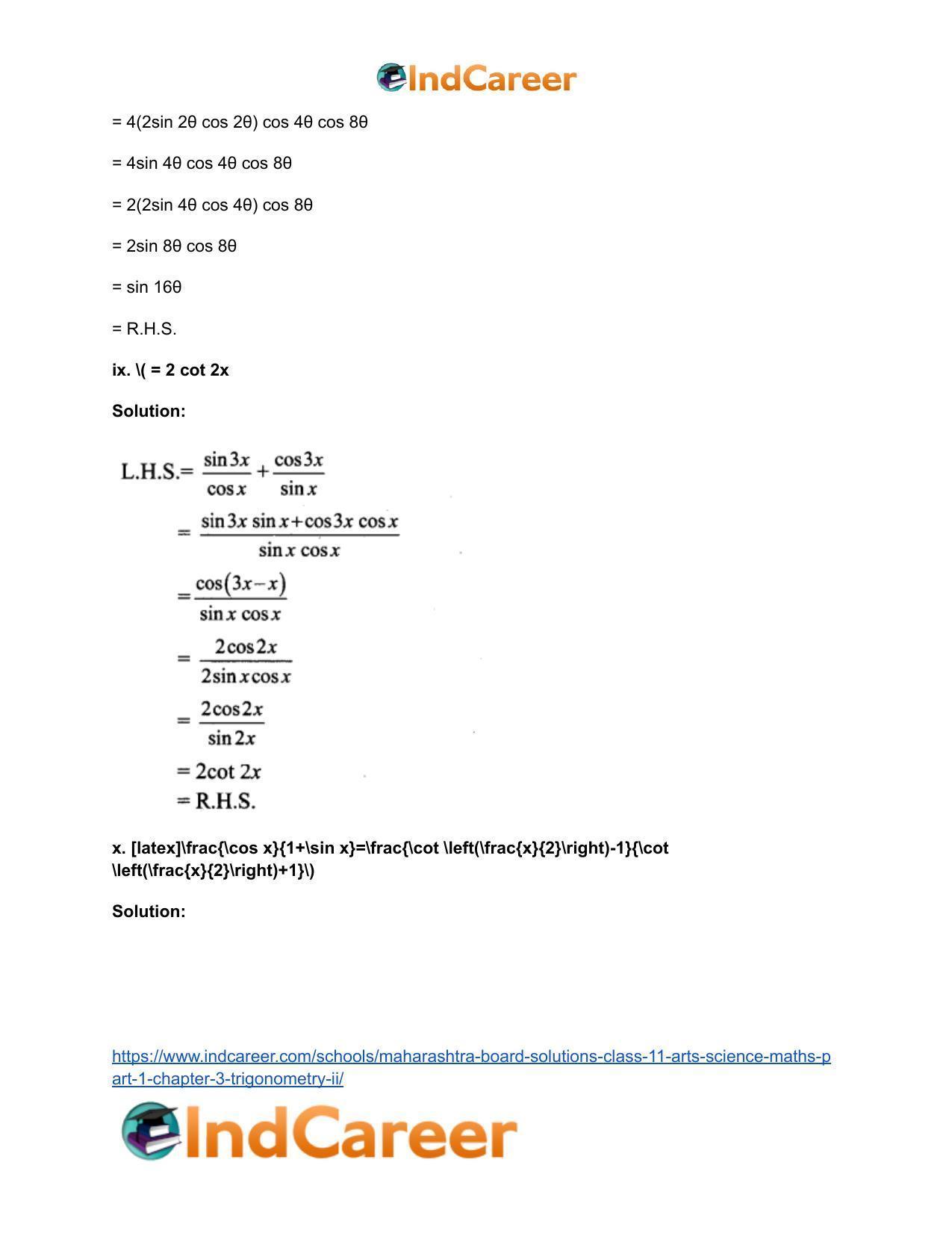 Maharashtra Board Solutions Class 11-Arts & Science Maths (Part 1): Chapter 3- Trigonometry – II - Page 32