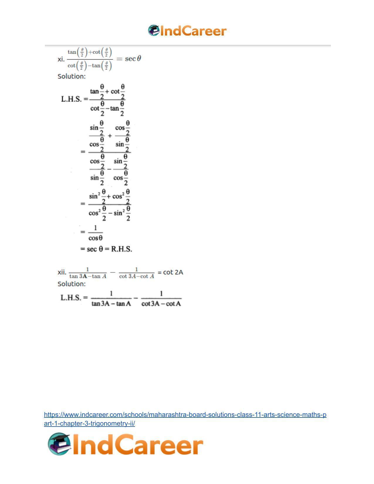 Maharashtra Board Solutions Class 11-Arts & Science Maths (Part 1): Chapter 3- Trigonometry – II - Page 34