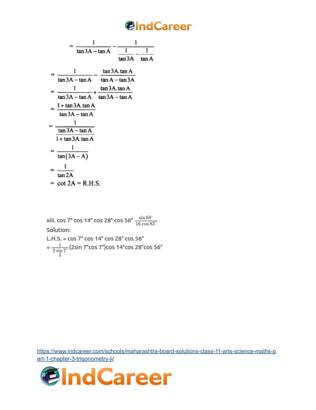 Maharashtra Board Solutions Class 11-Arts & Science Maths (Part 1): Chapter 3- Trigonometry – II - Page 35