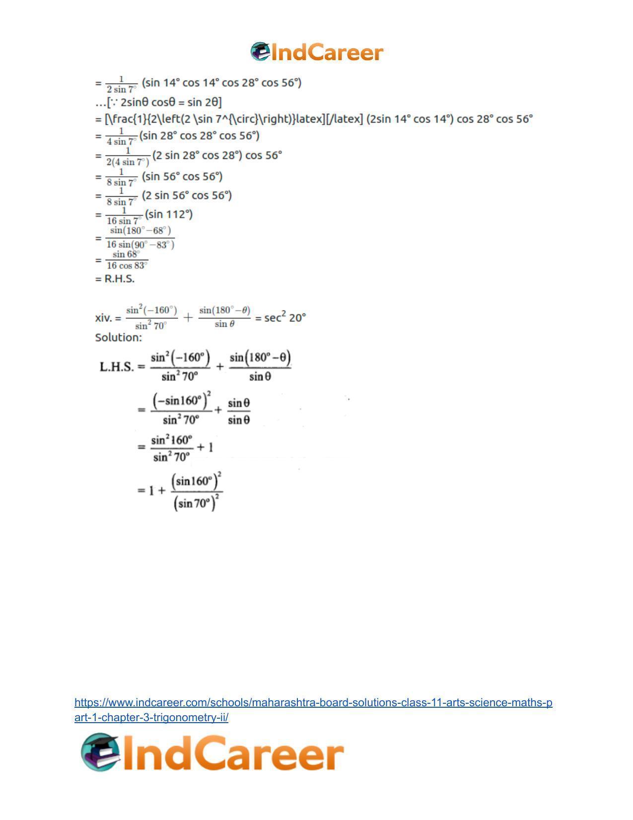 Maharashtra Board Solutions Class 11-Arts & Science Maths (Part 1): Chapter 3- Trigonometry – II - Page 36
