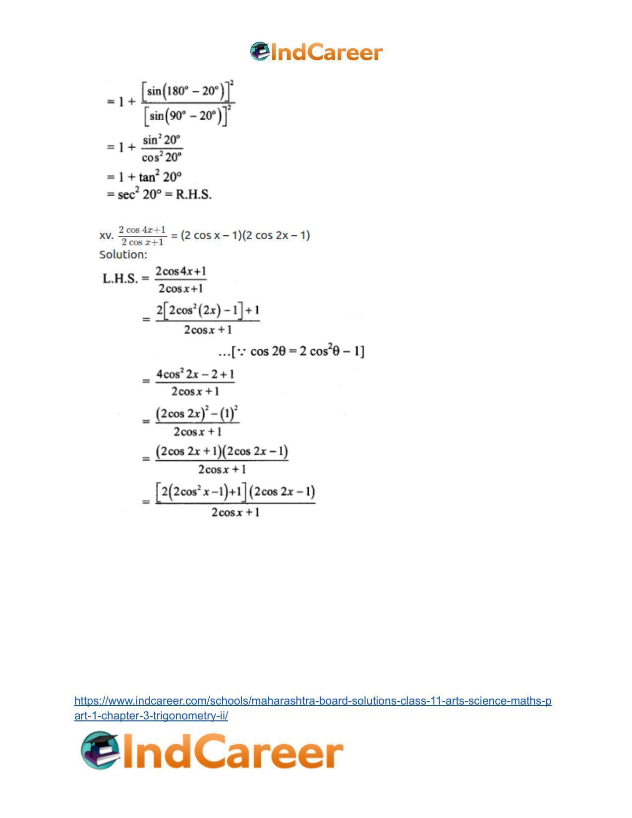 Maharashtra Board Solutions Class 11-Arts & Science Maths (Part 1): Chapter 3- Trigonometry – II - Page 37