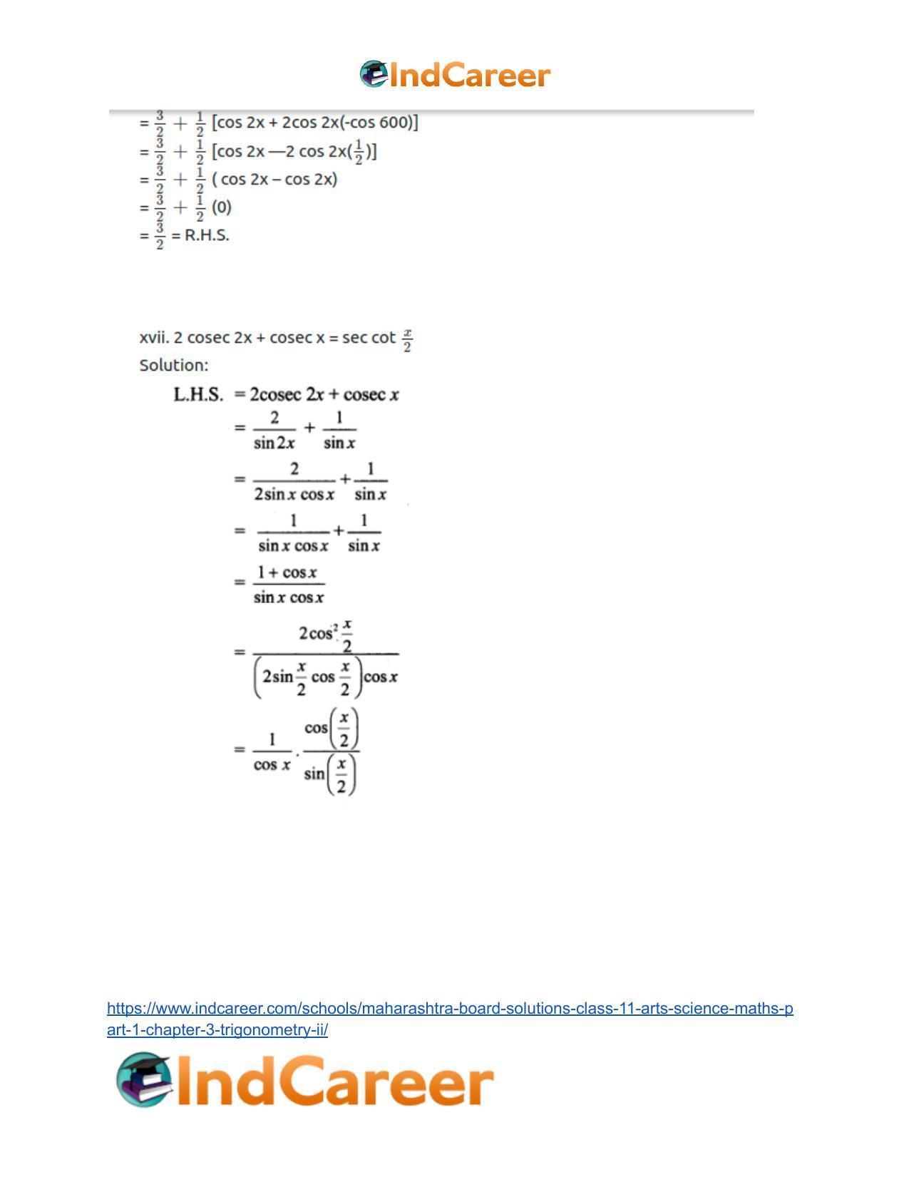 Maharashtra Board Solutions Class 11-Arts & Science Maths (Part 1): Chapter 3- Trigonometry – II - Page 39