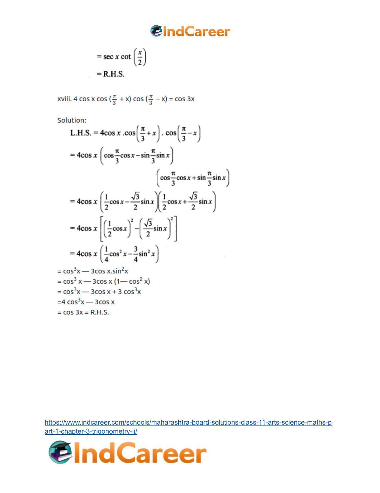 Maharashtra Board Solutions Class 11-Arts & Science Maths (Part 1): Chapter 3- Trigonometry – II - Page 40