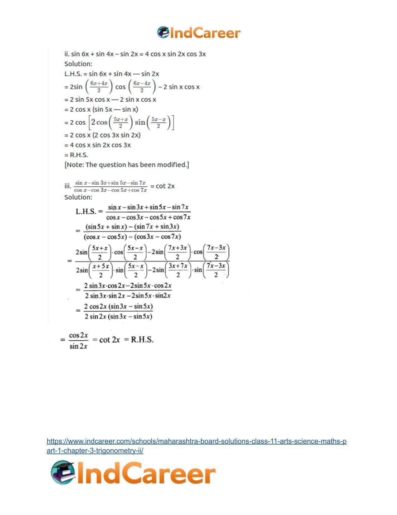 Maharashtra Board Solutions Class 11-Arts & Science Maths (Part 1): Chapter 3- Trigonometry – II - Page 44