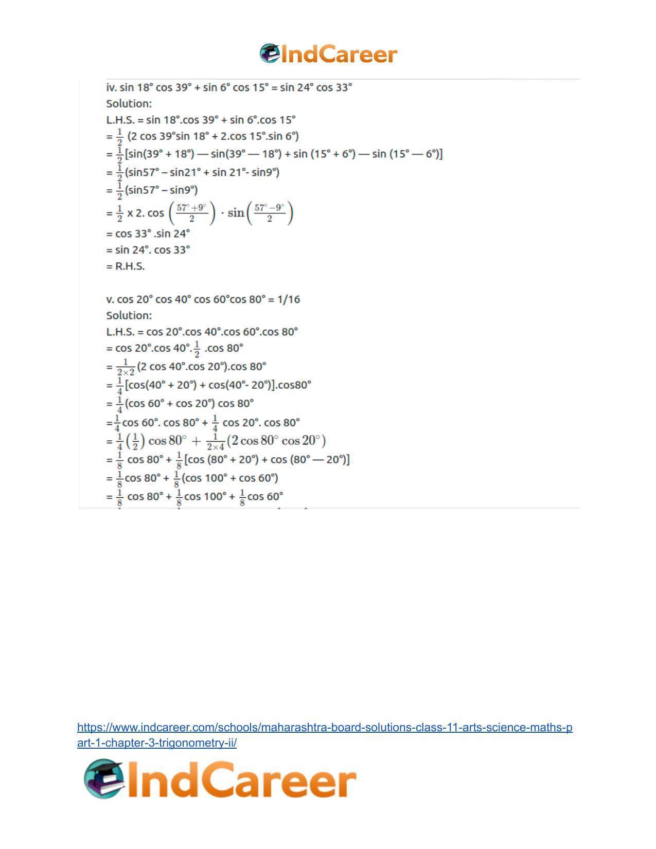 Maharashtra Board Solutions Class 11-Arts & Science Maths (Part 1): Chapter 3- Trigonometry – II - Page 45