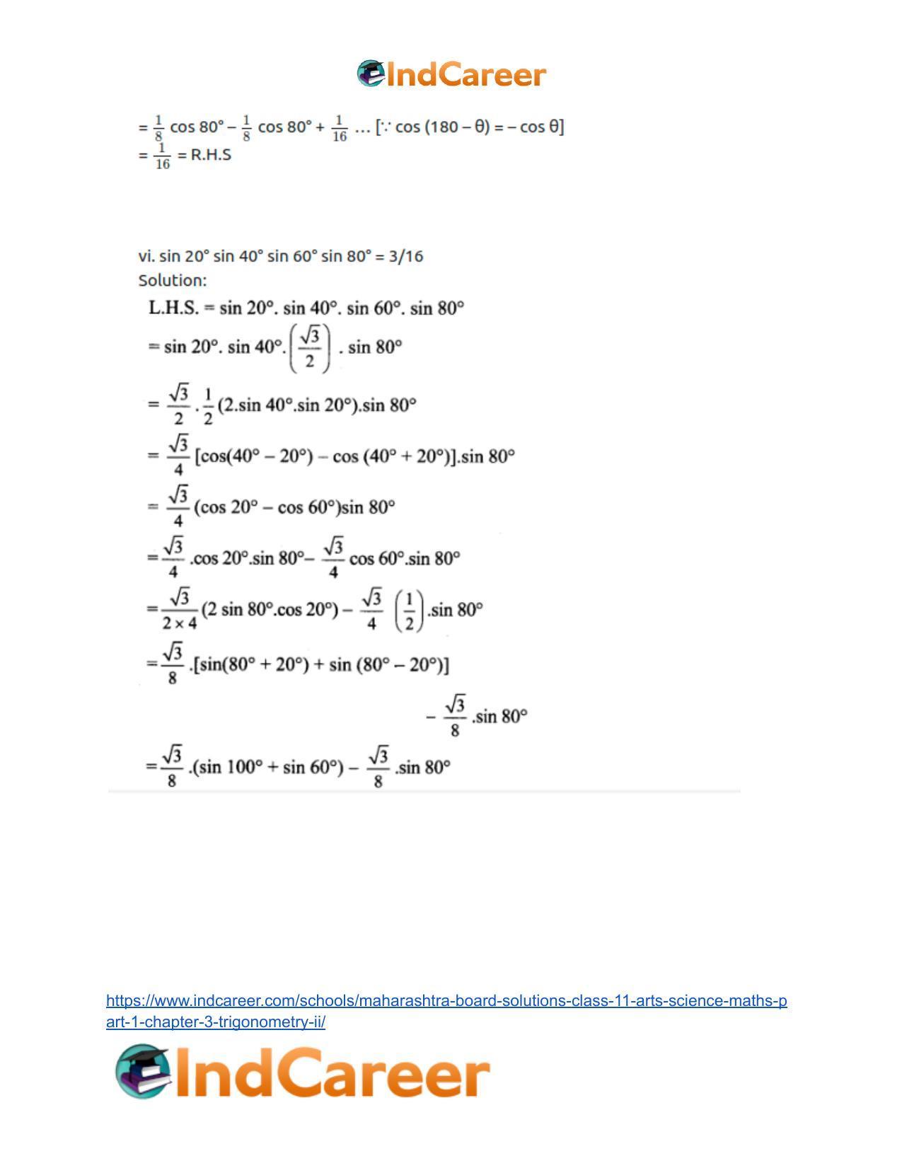 Maharashtra Board Solutions Class 11-Arts & Science Maths (Part 1): Chapter 3- Trigonometry – II - Page 46