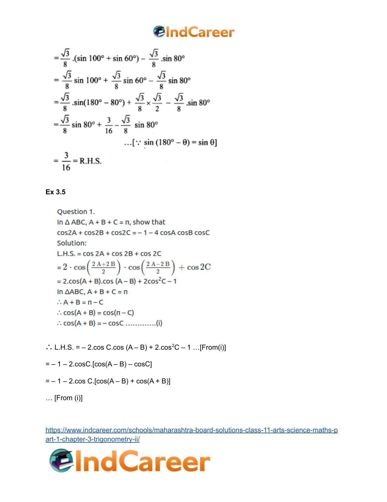 Maharashtra Board Solutions Class 11-Arts & Science Maths (Part 1): Chapter 3- Trigonometry – II - Page 47