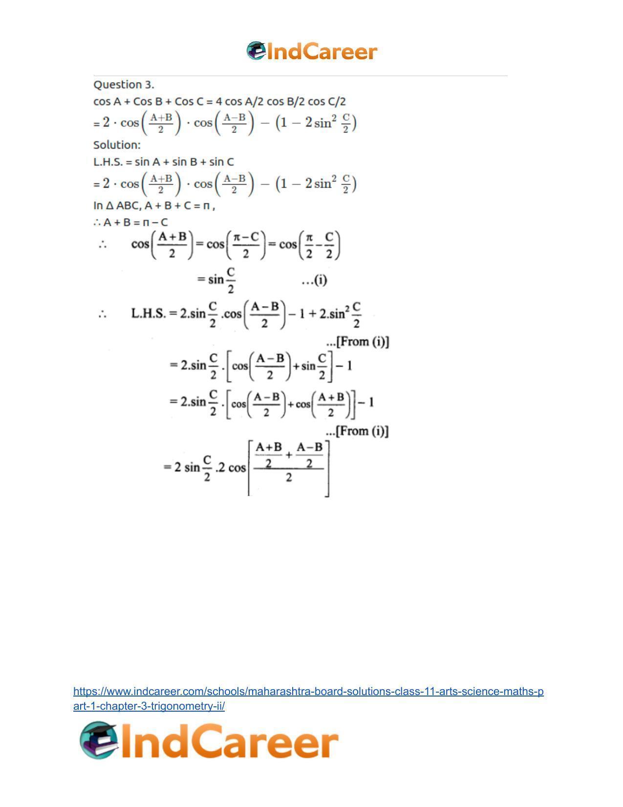 Maharashtra Board Solutions Class 11-Arts & Science Maths (Part 1): Chapter 3- Trigonometry – II - Page 50