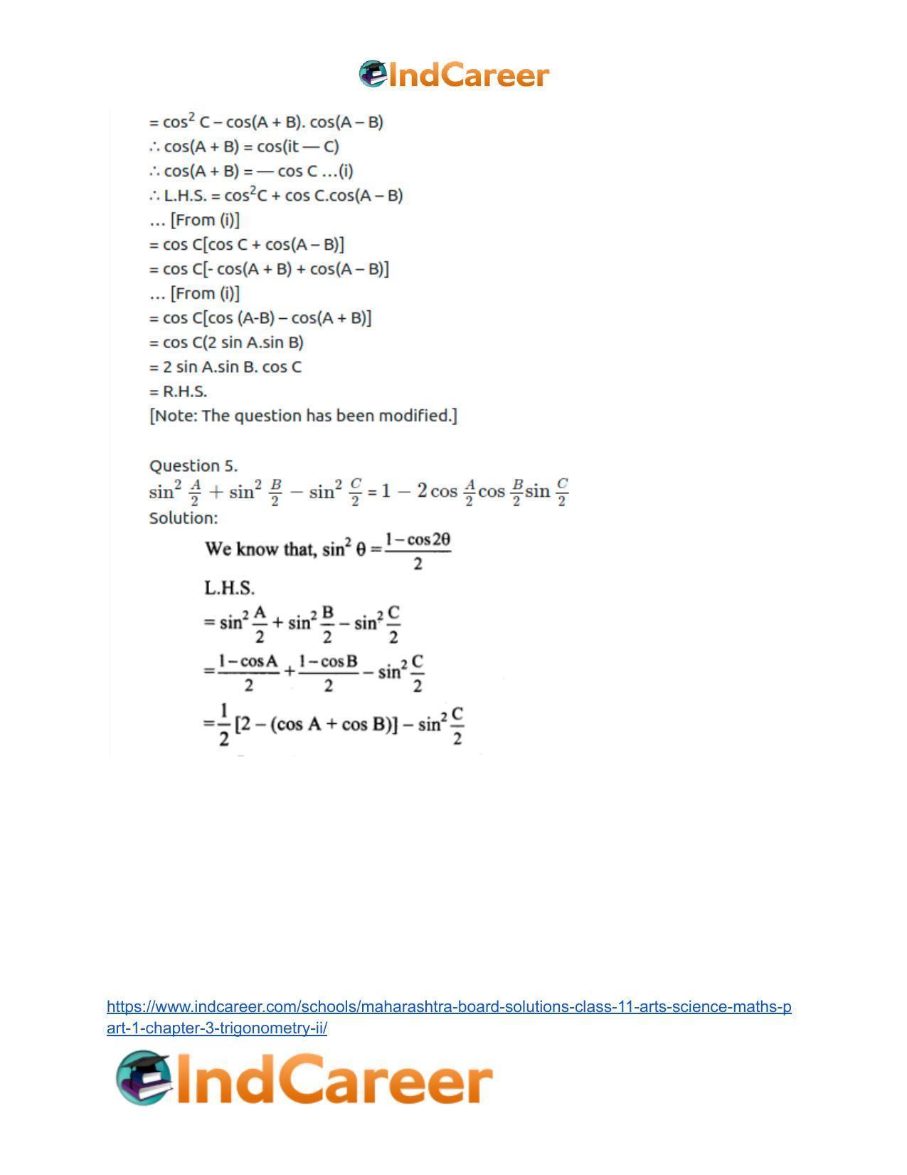 Maharashtra Board Solutions Class 11-Arts & Science Maths (Part 1): Chapter 3- Trigonometry – II - Page 52