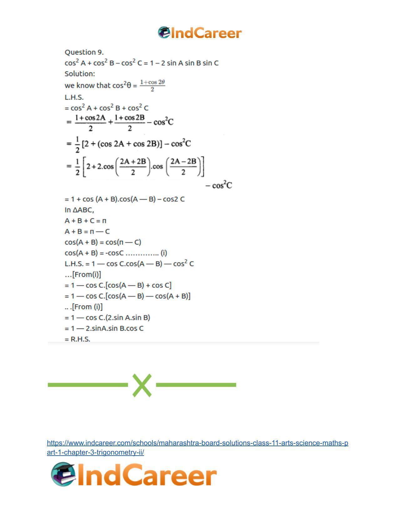 Maharashtra Board Solutions Class 11-Arts & Science Maths (Part 1): Chapter 3- Trigonometry – II - Page 57