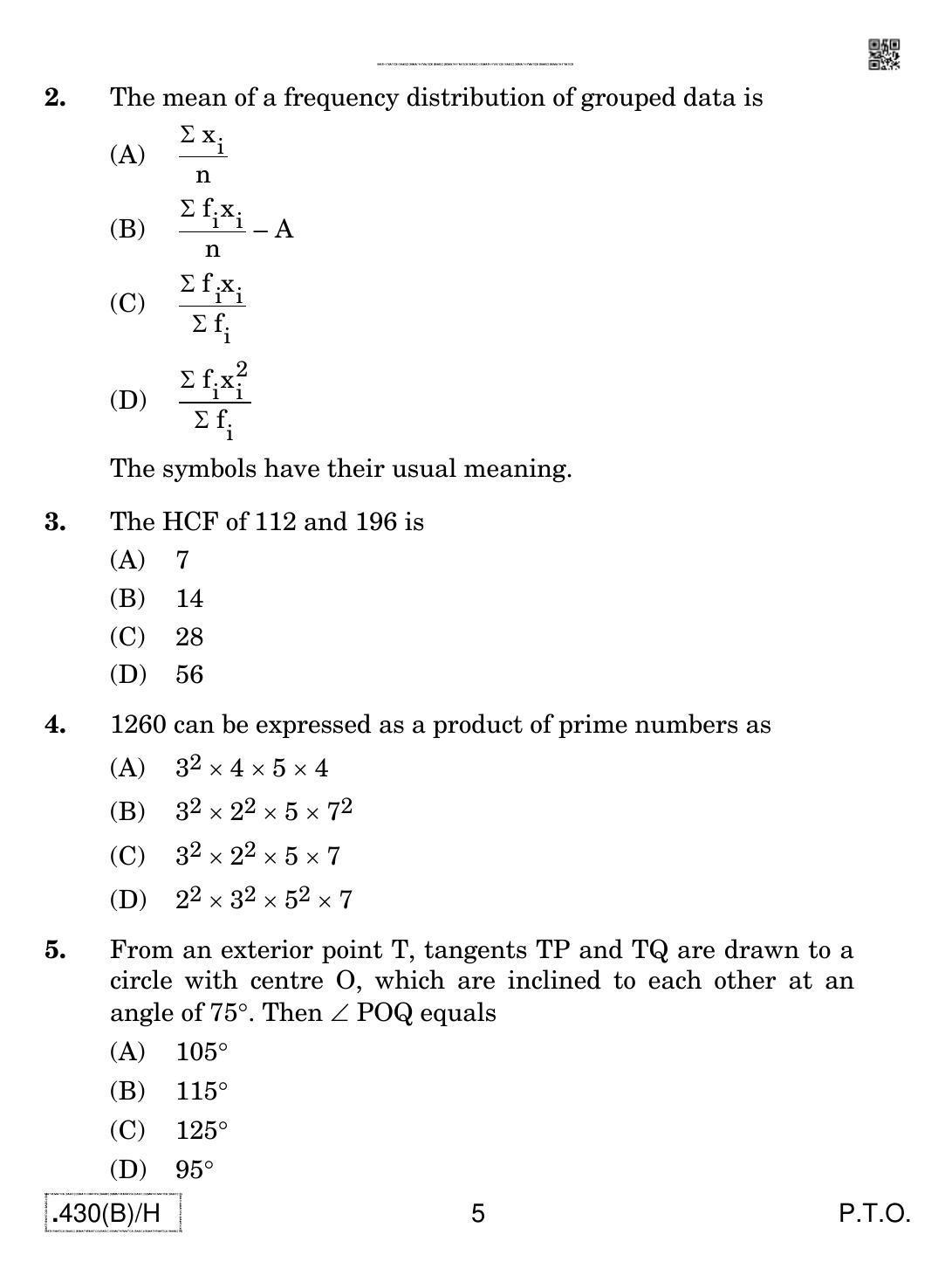 CBSE Class 10 430(B)-C - Maths (Basic) For Blind Candidates 2020 Compartment Question Paper - Page 5