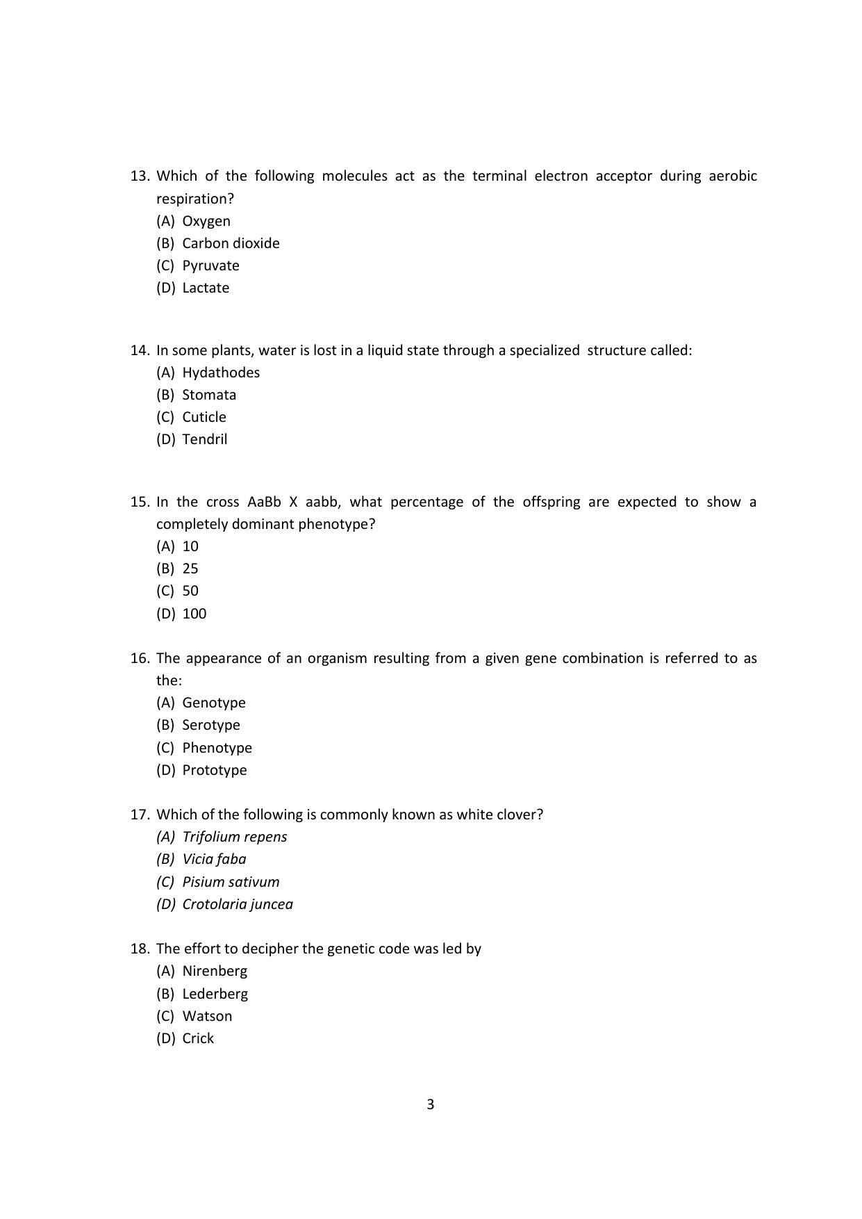 OJEE 2015 Biology Question Paper - Page 3