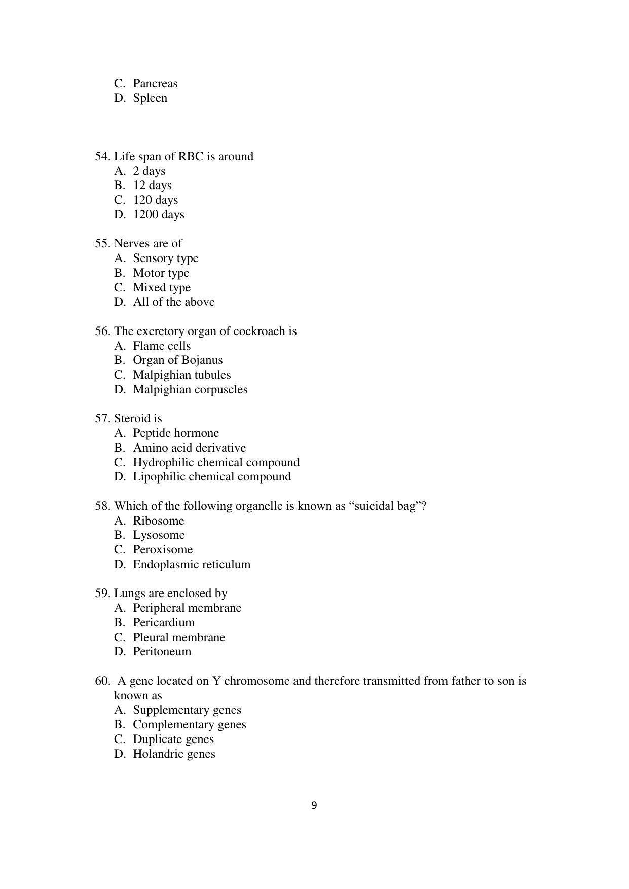 OJEE 2015 Biology Question Paper - Page 9