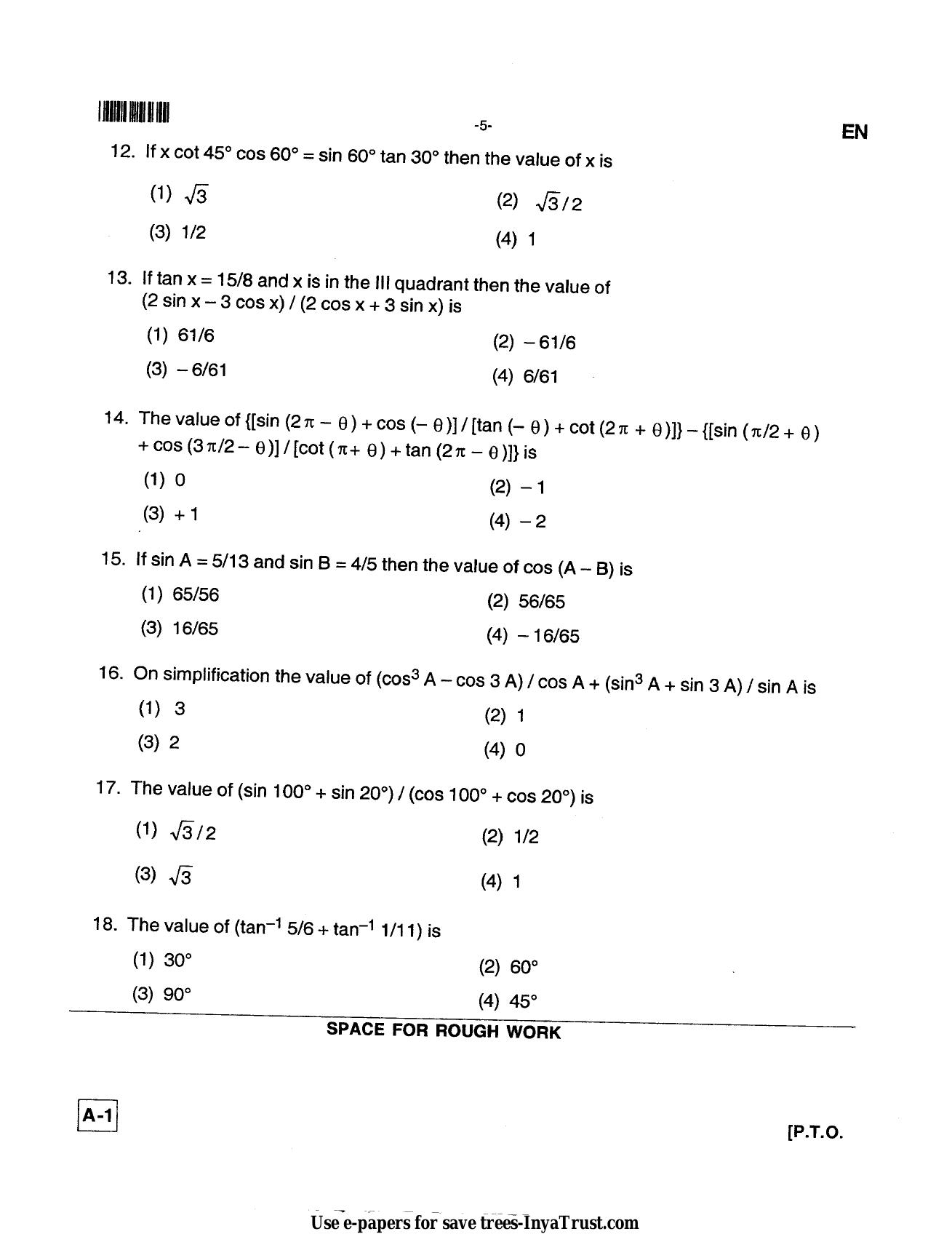 Karnataka Diploma CET- 2013 Environmental Engg. / Public Health Engg. / Water Tech / Health Sciences Question Paper - Page 5