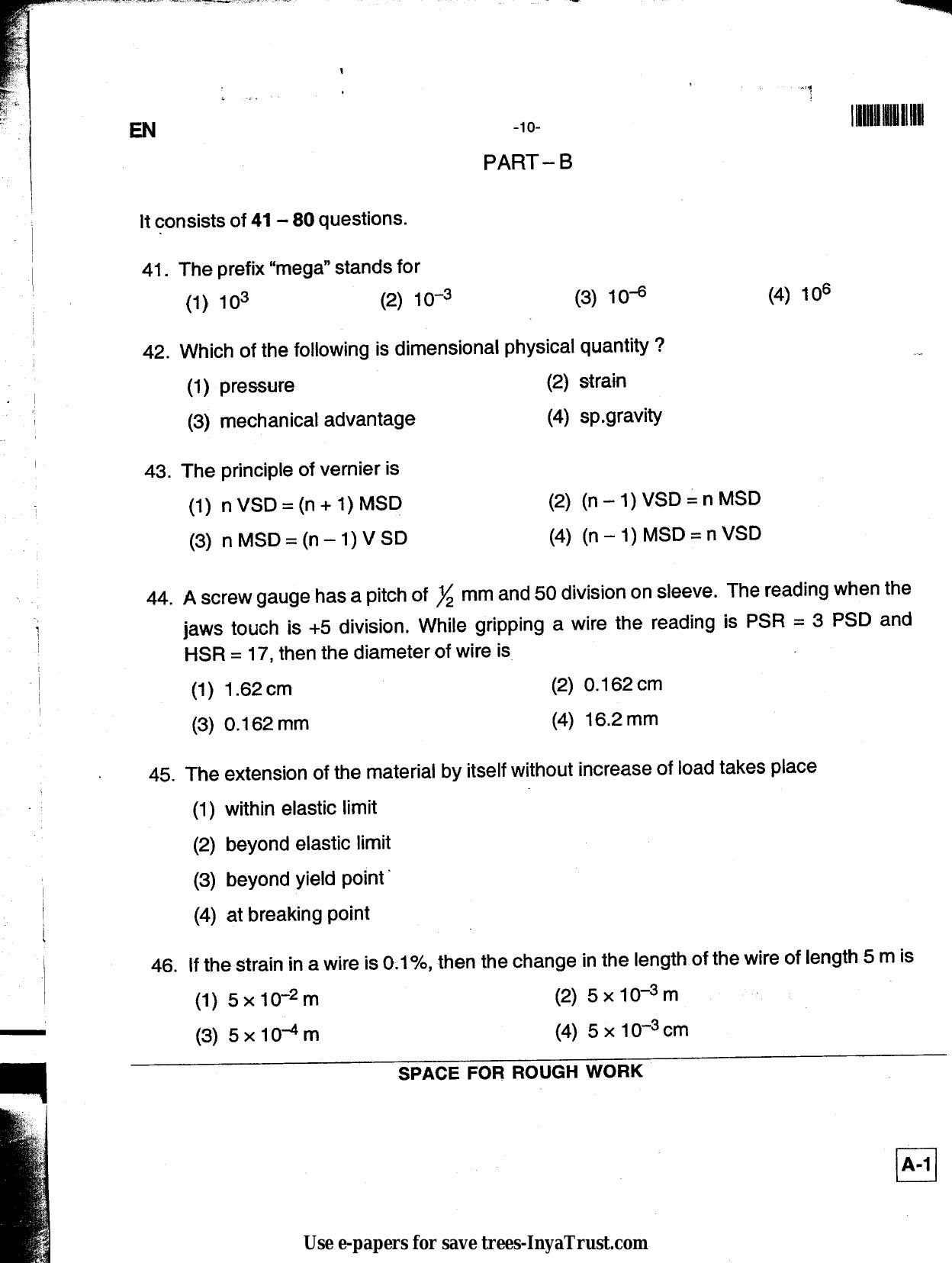 Karnataka Diploma CET- 2013 Environmental Engg. / Public Health Engg. / Water Tech / Health Sciences Question Paper - Page 10