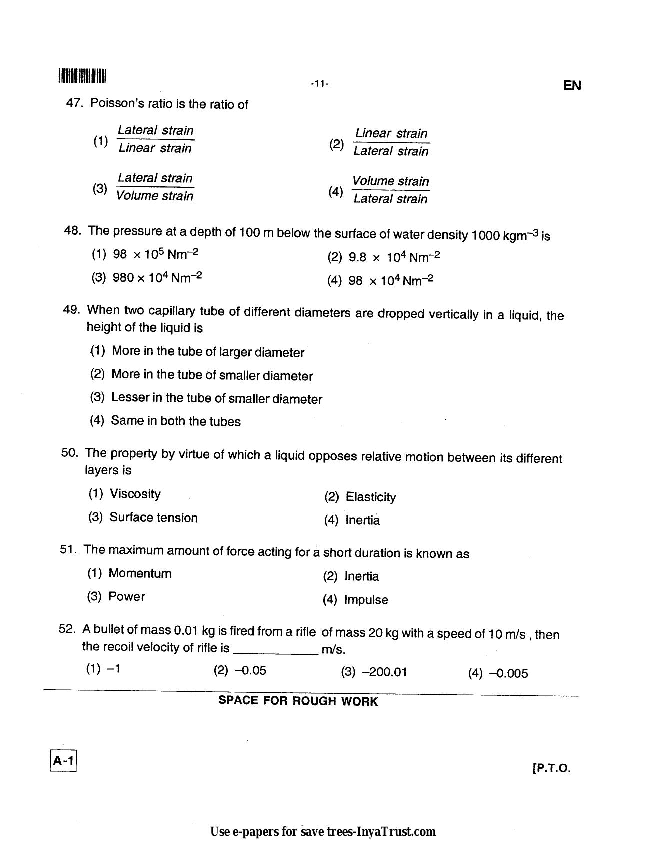 Karnataka Diploma CET- 2013 Environmental Engg. / Public Health Engg. / Water Tech / Health Sciences Question Paper - Page 11