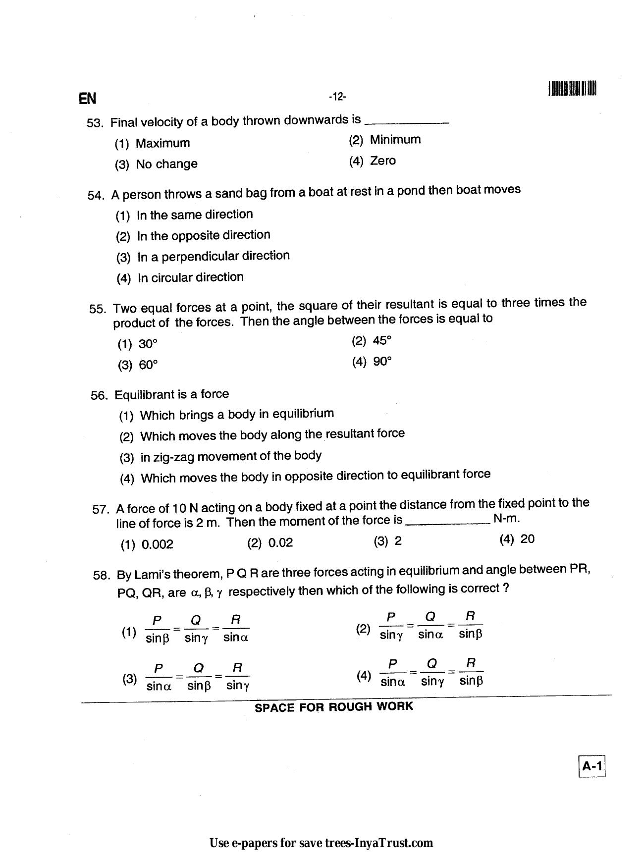 Karnataka Diploma CET- 2013 Environmental Engg. / Public Health Engg. / Water Tech / Health Sciences Question Paper - Page 12
