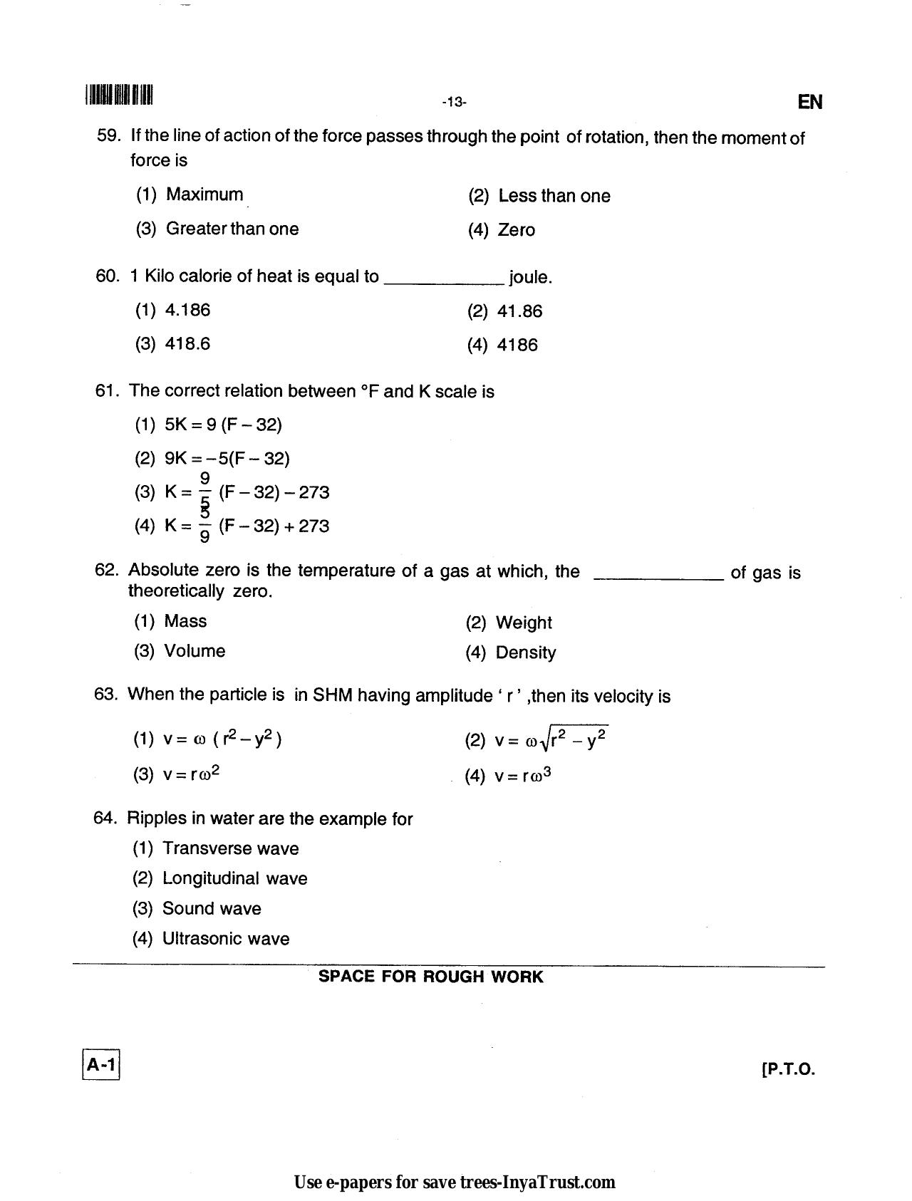 Karnataka Diploma CET- 2013 Environmental Engg. / Public Health Engg. / Water Tech / Health Sciences Question Paper - Page 13