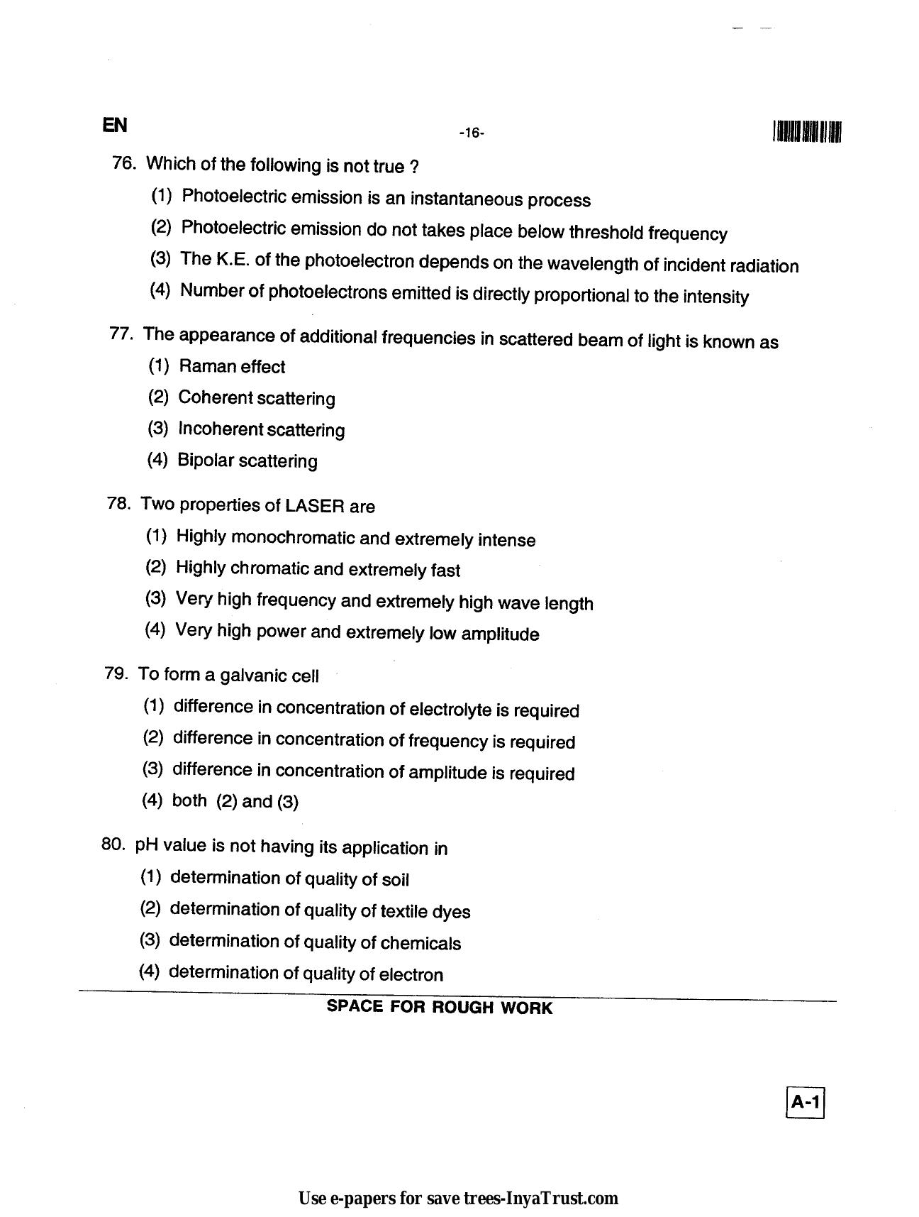 Karnataka Diploma CET- 2013 Environmental Engg. / Public Health Engg. / Water Tech / Health Sciences Question Paper - Page 16