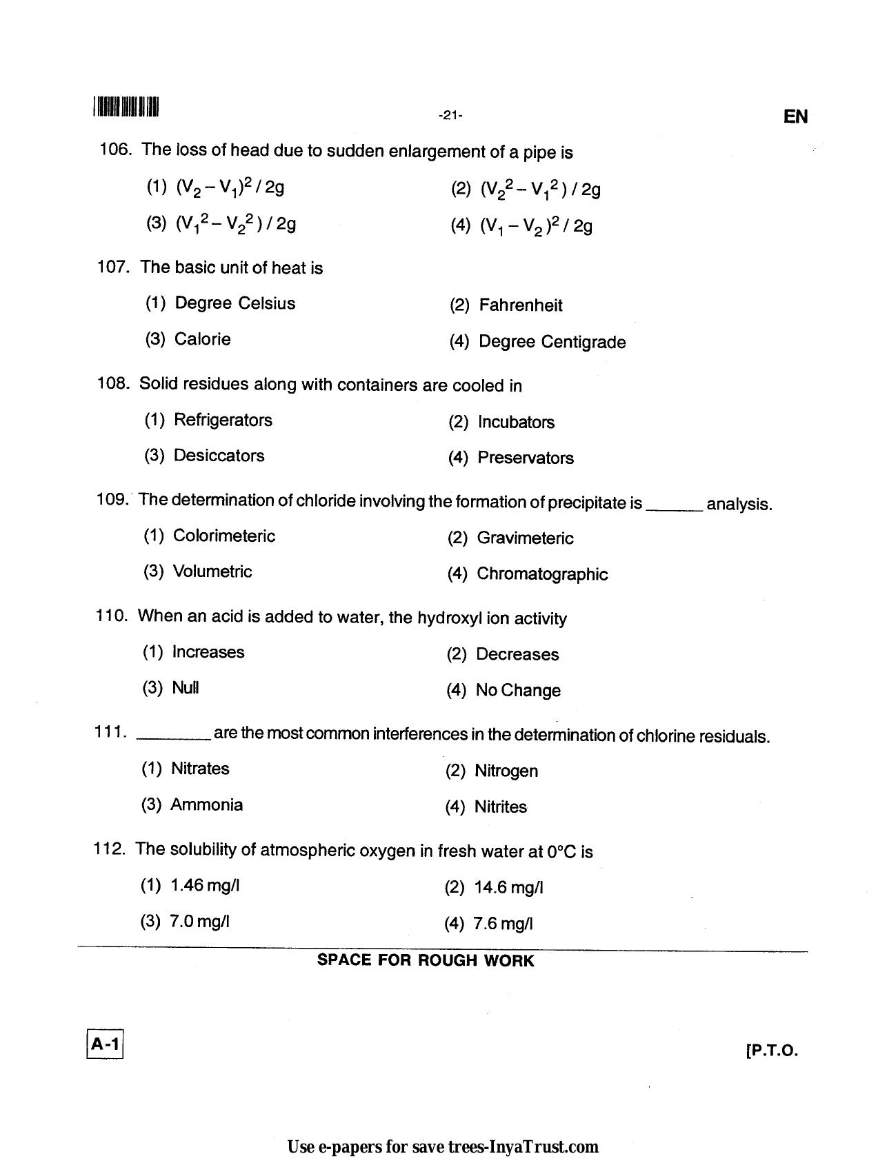 Karnataka Diploma CET- 2013 Environmental Engg. / Public Health Engg. / Water Tech / Health Sciences Question Paper - Page 21
