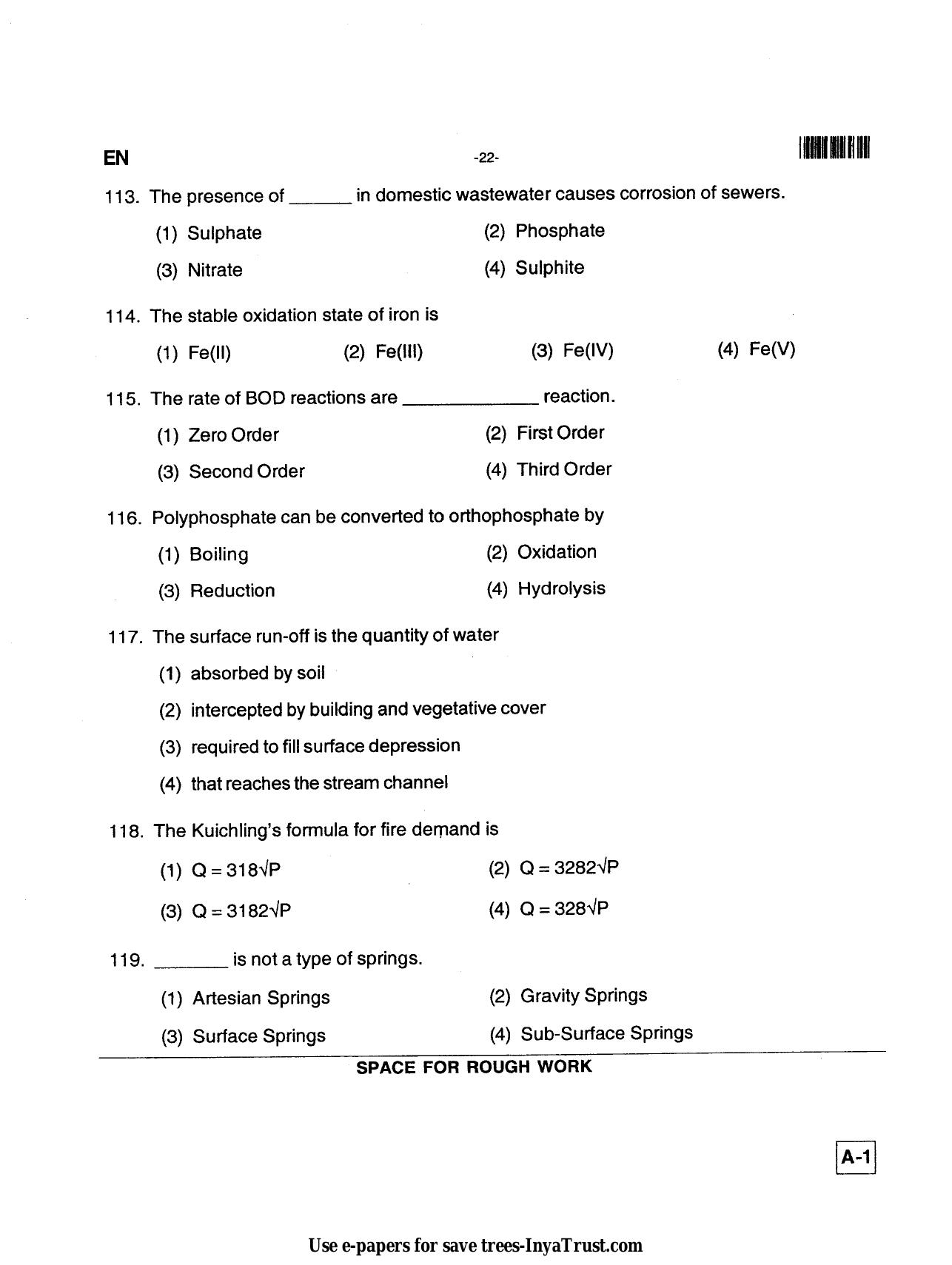 Karnataka Diploma CET- 2013 Environmental Engg. / Public Health Engg. / Water Tech / Health Sciences Question Paper - Page 22