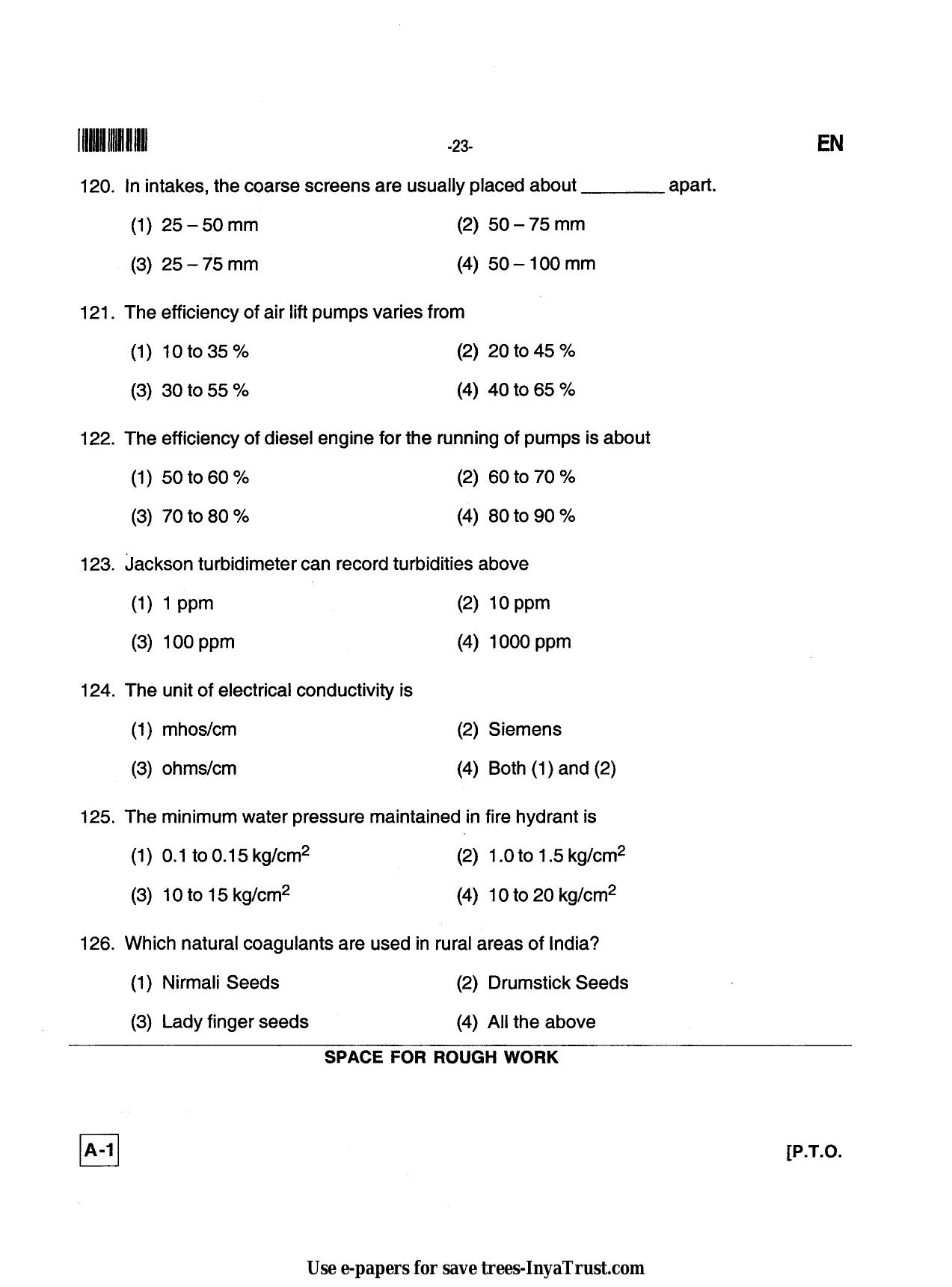 Karnataka Diploma CET- 2013 Environmental Engg. / Public Health Engg. / Water Tech / Health Sciences Question Paper - Page 24