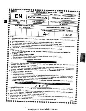 Karnataka Diploma CET- 2013 Environmental Engg. / Public Health Engg. / Water Tech / Health Sciences Question Paper